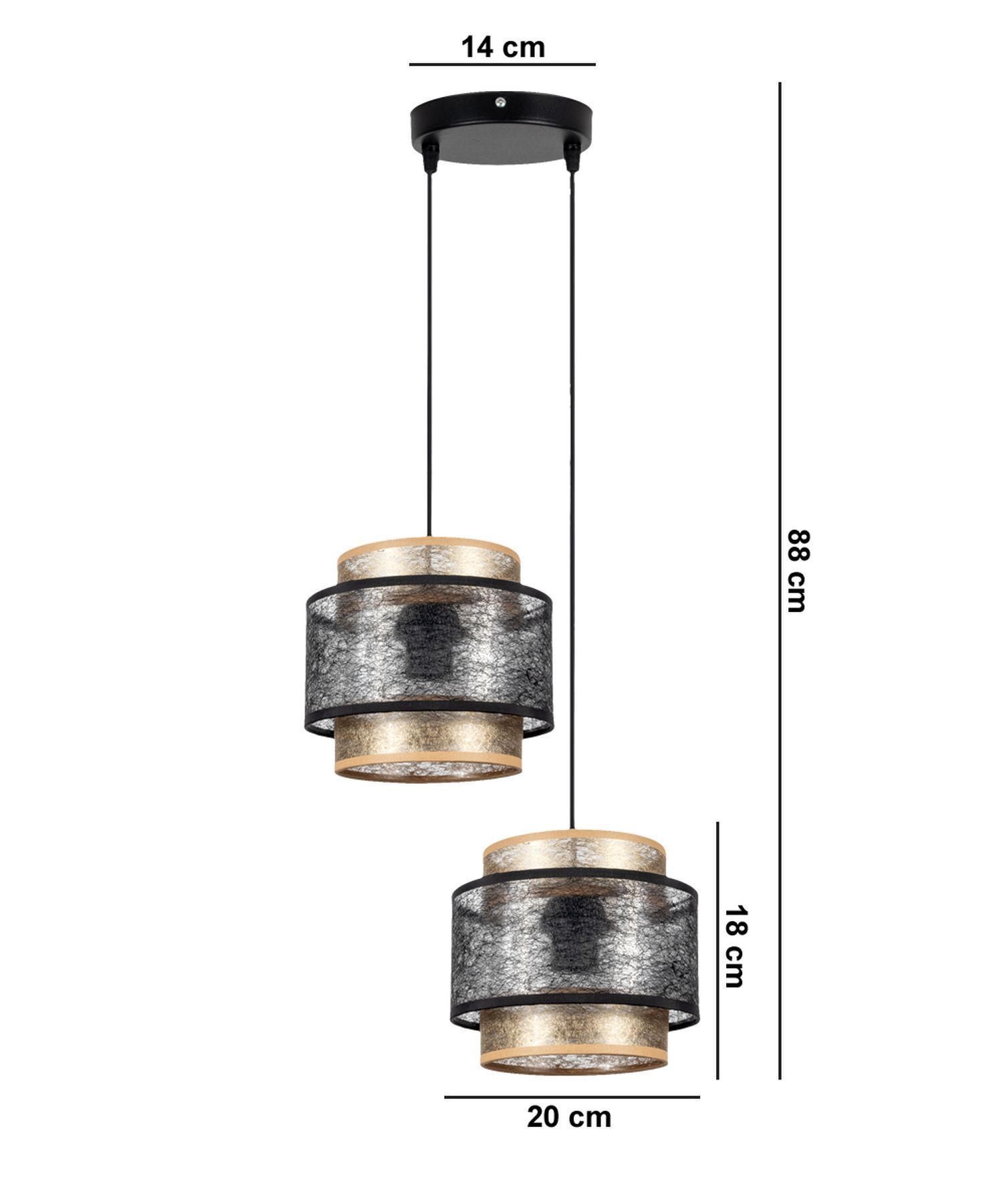 Pendelleuchte Stoff Schwarz Gold B:33 cm E27 blendarm Deckenleuchte, Hängeleuchte, Lampe, metallisch, zweifarbige lampe