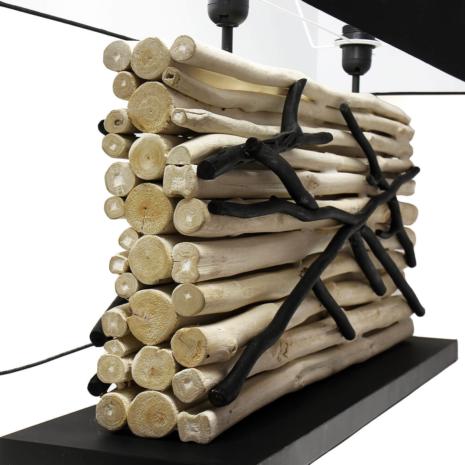 Design Tischlampe Treibholz Stoffschirm 80 cm lang Holz, Schnittholz