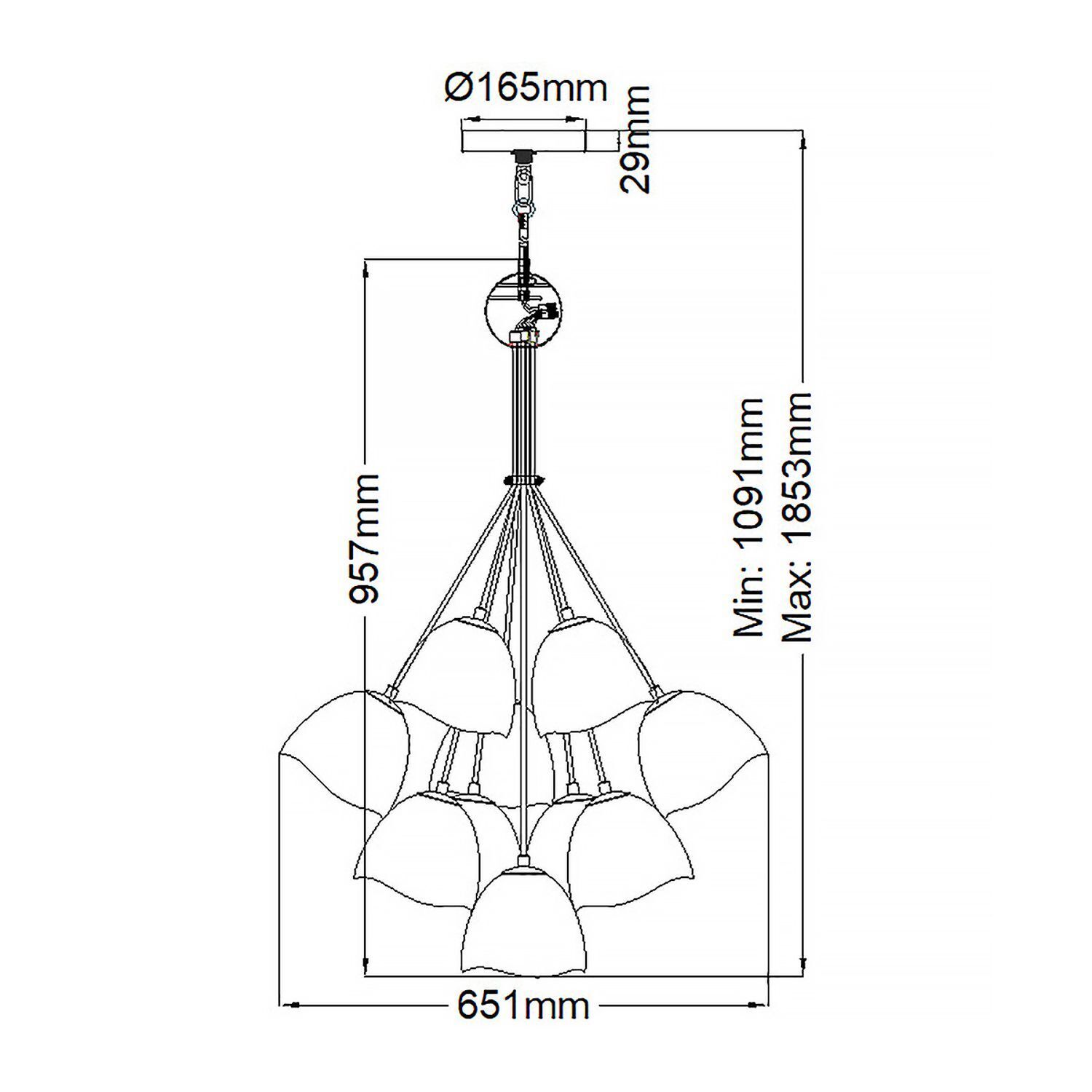 Hängeleuchte Metall B: 65,1 cm H: max. 185,3 cm E14 Leuchter, Lampe