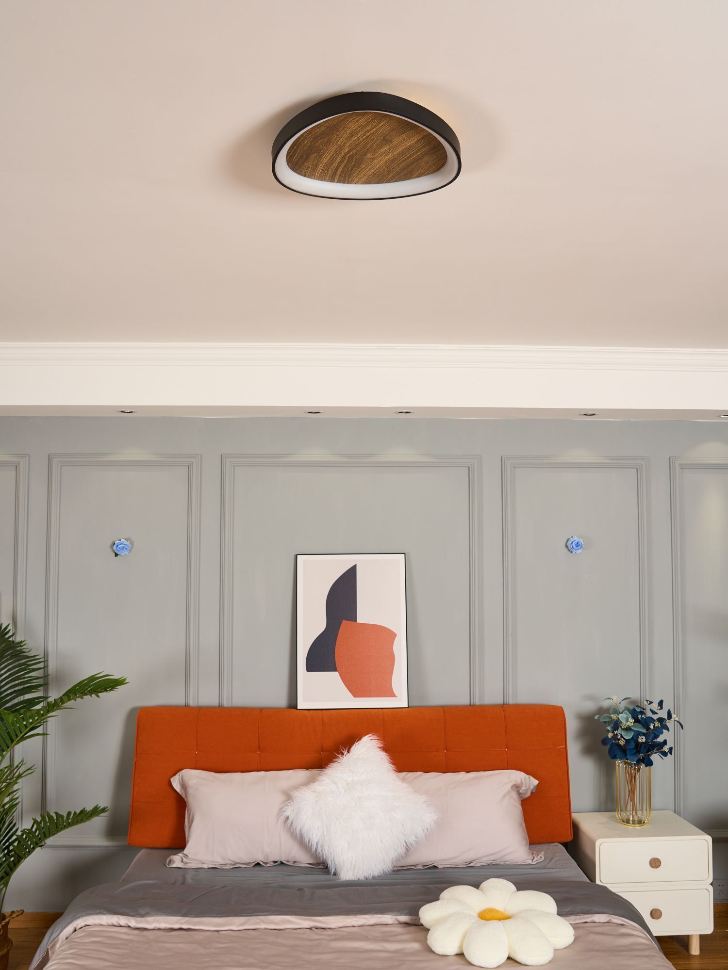 LED Wandleuchte Natur Schwarz B:45 cm 40W Skandinavisch decke, wandpaneel, bett, kopfkissen, lampe