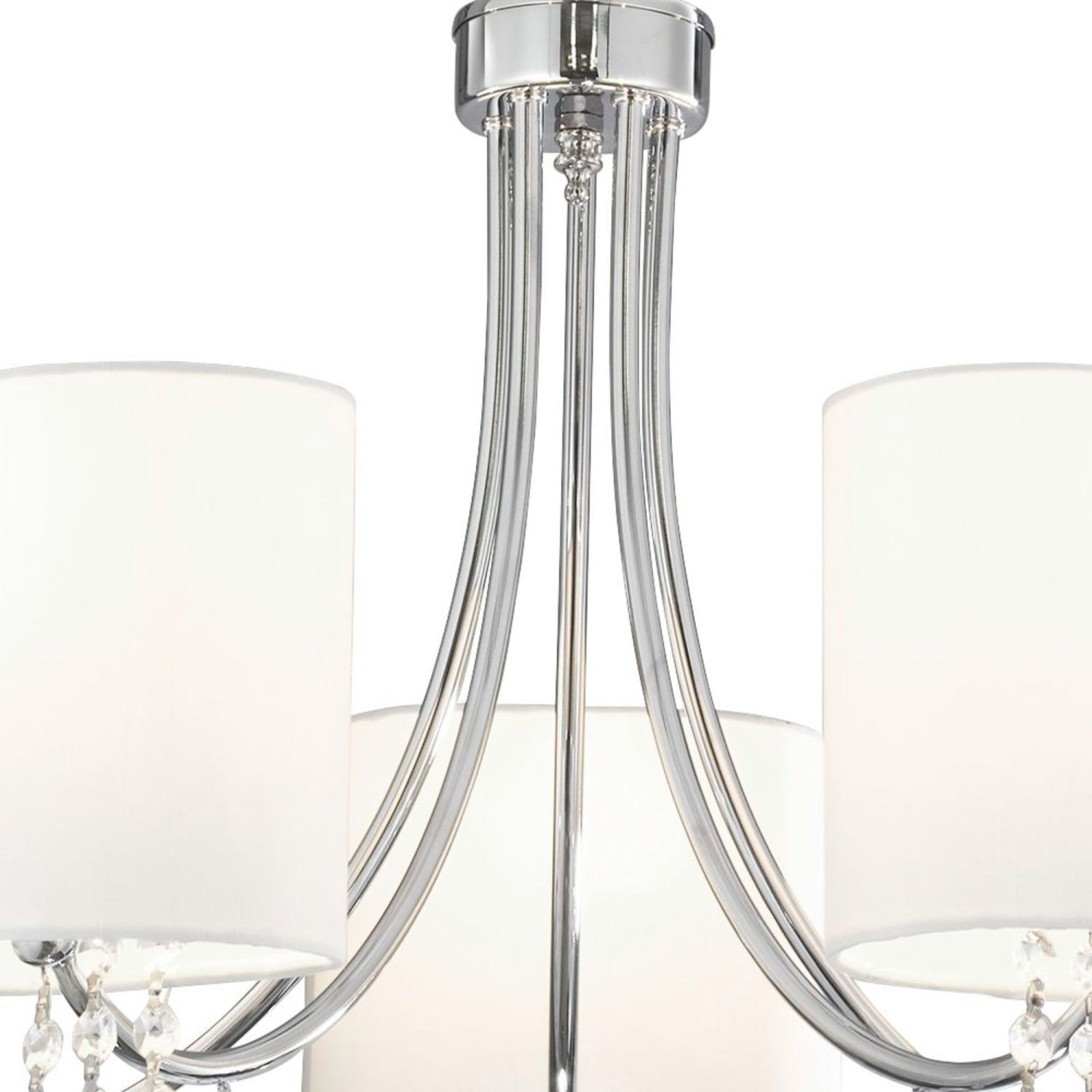 Kronleuchter mit Schirm 5x E14 Chrom Weiß Stoff Metall