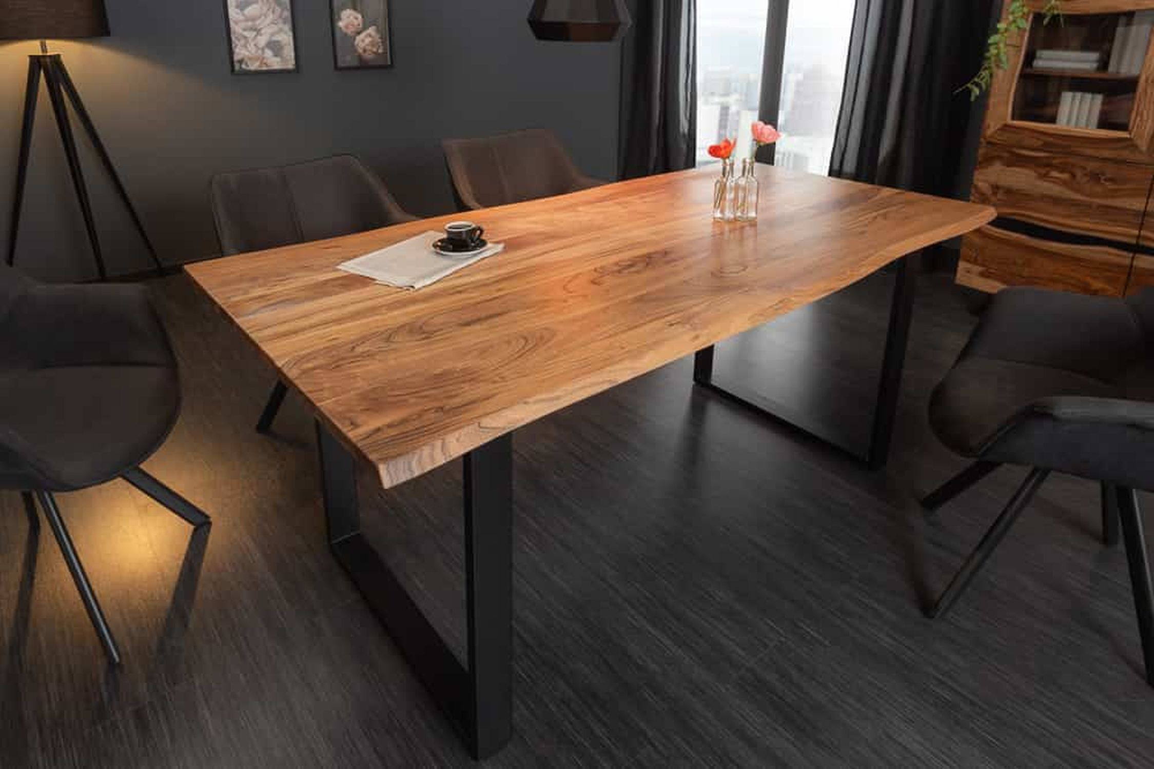 Esstisch Akazienholz Metall Baumkante 180 x 90 cm