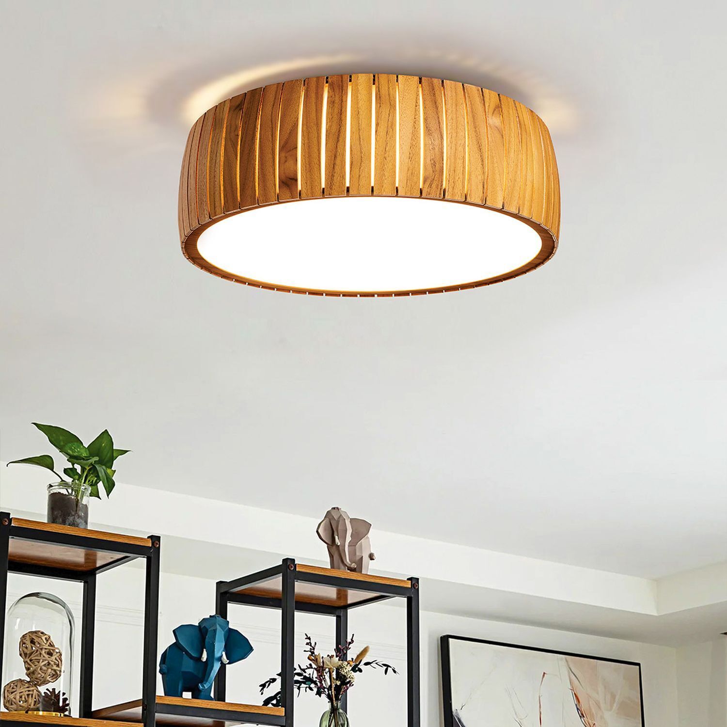 LED Deckenlampe rund Ø 50 cm Teakholz Furnier 3000 K Modern