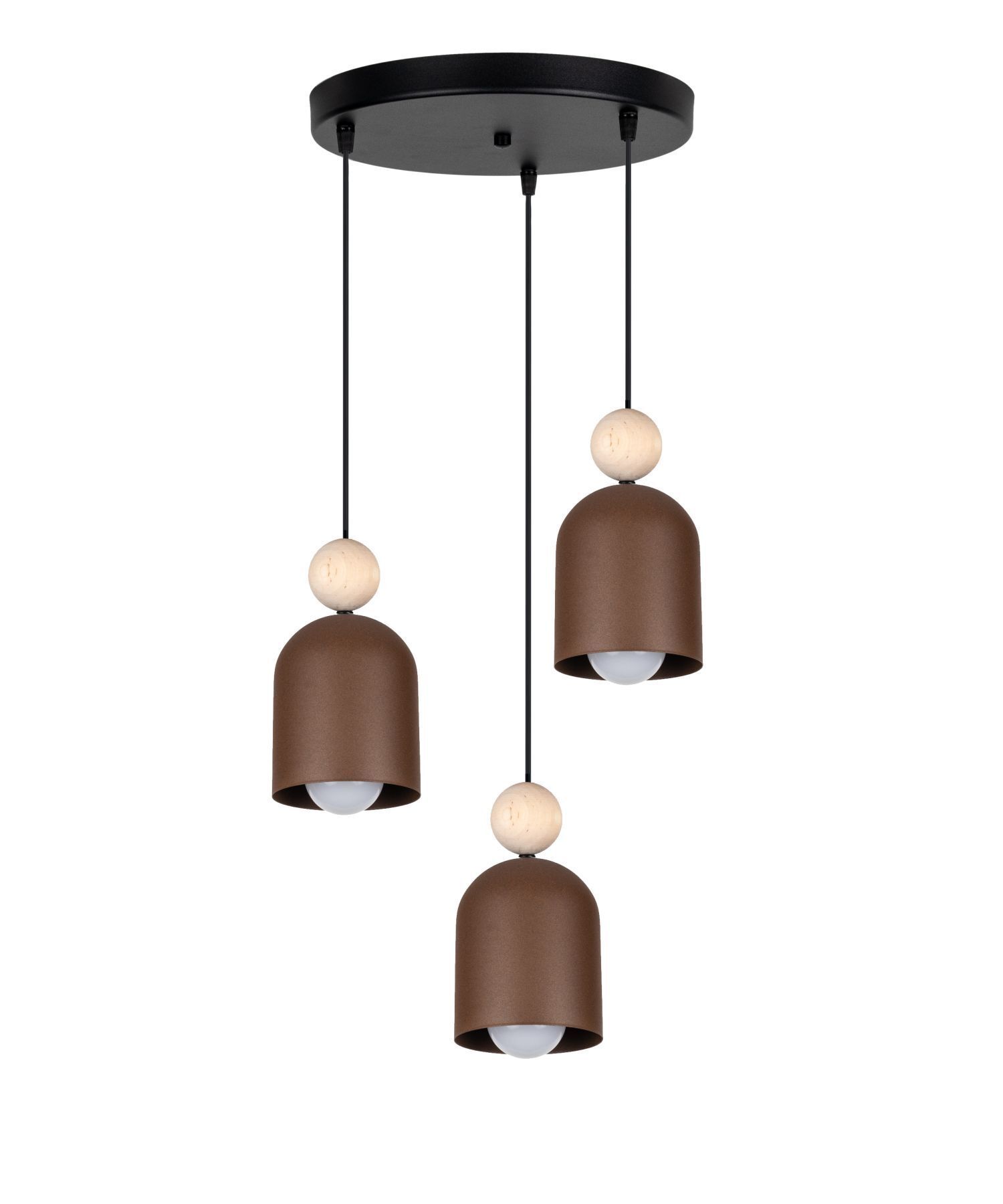 Hängelampe Rostbraun Metall Holz 3-flmg E27 Ø36 cm rund