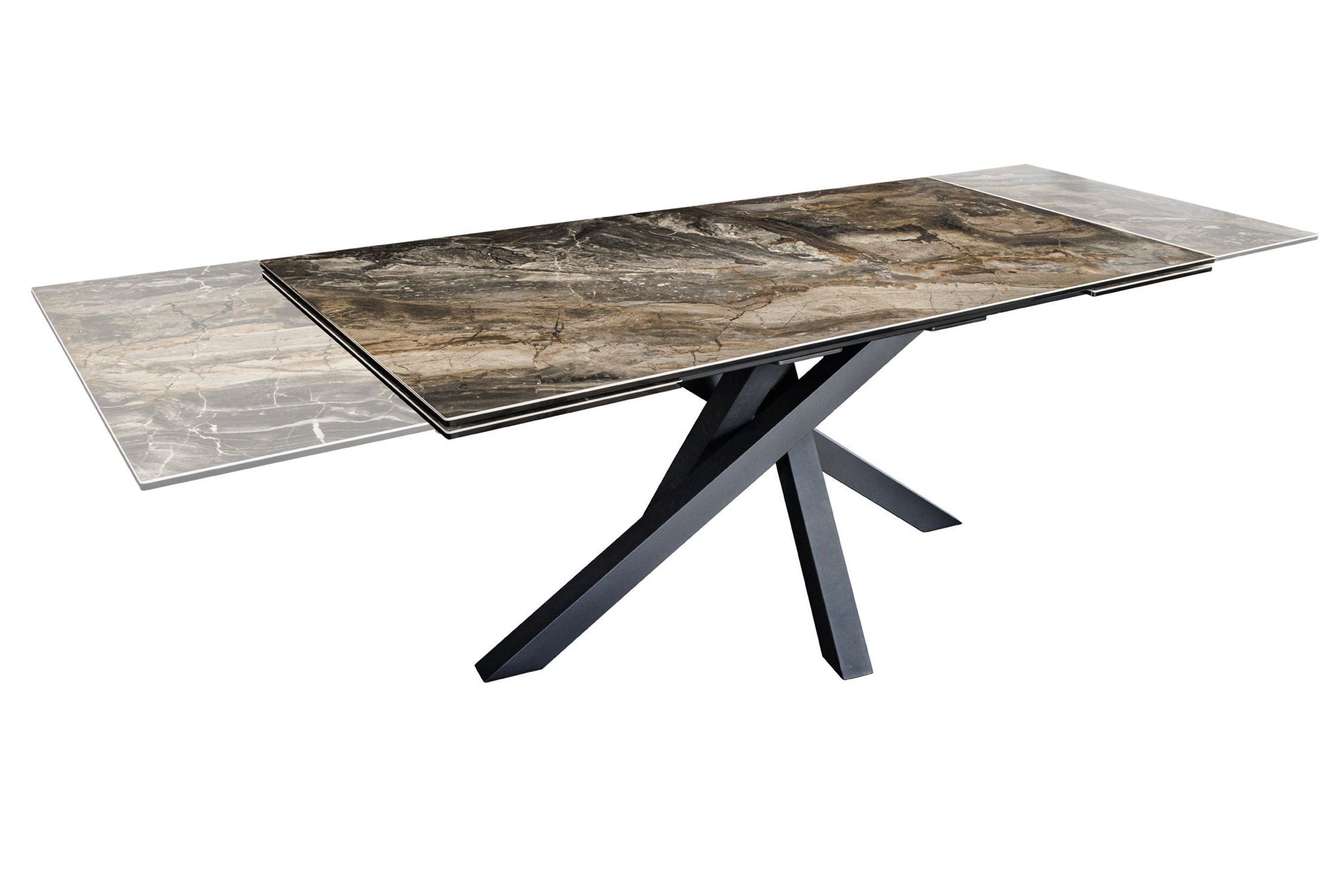 Esstisch ausziehbar Keramik Hartglas Metall in Taupe Schwarz