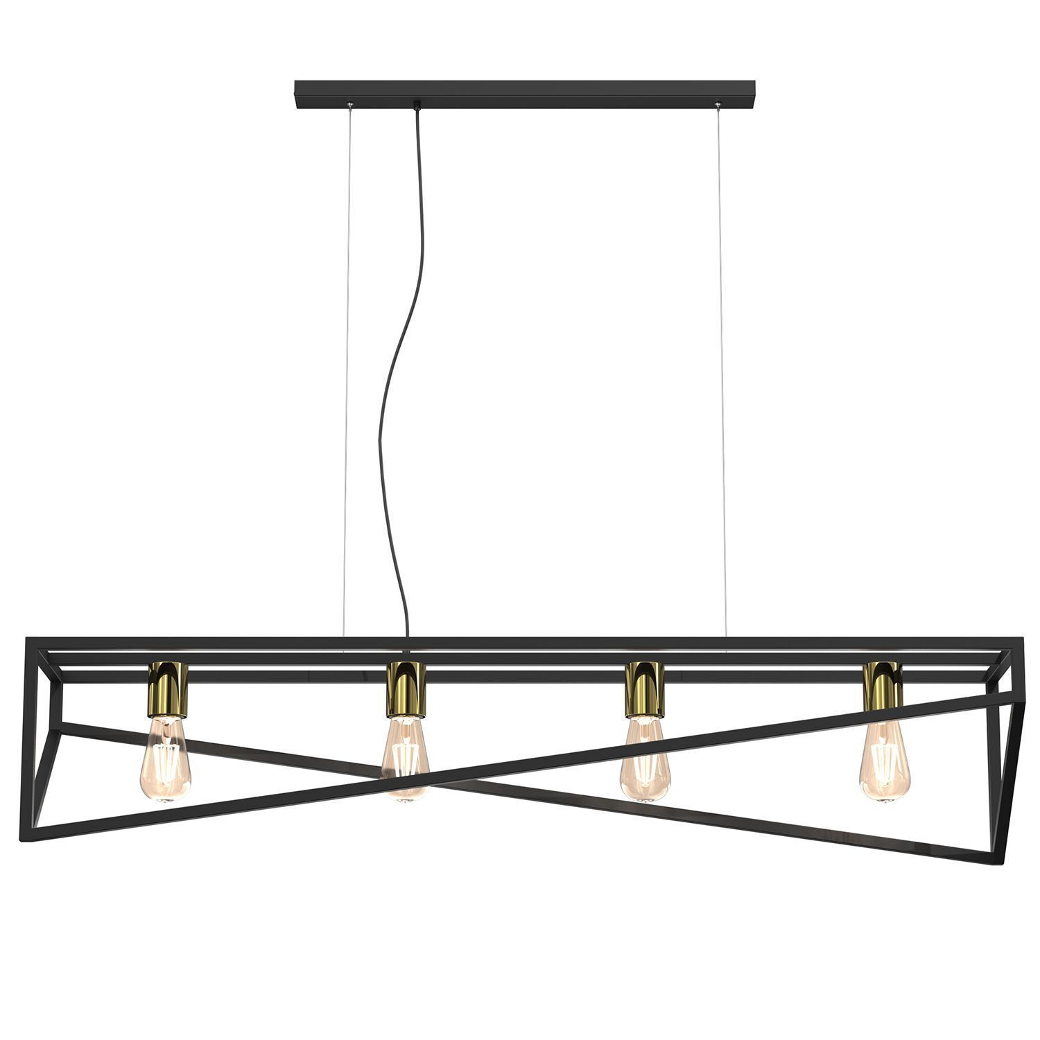 Lange Pendelleuchte Schwarz Gold E27 100 cm Industrial