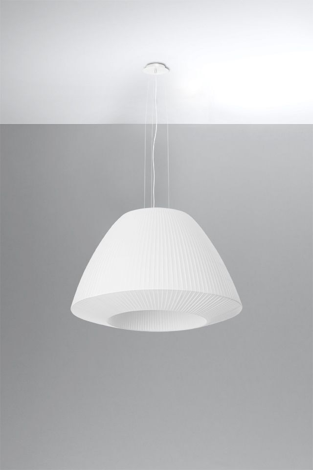 Pendelleuchte Weiß Stoff Glas Ø 60 cm groß 3x E27 DIYA