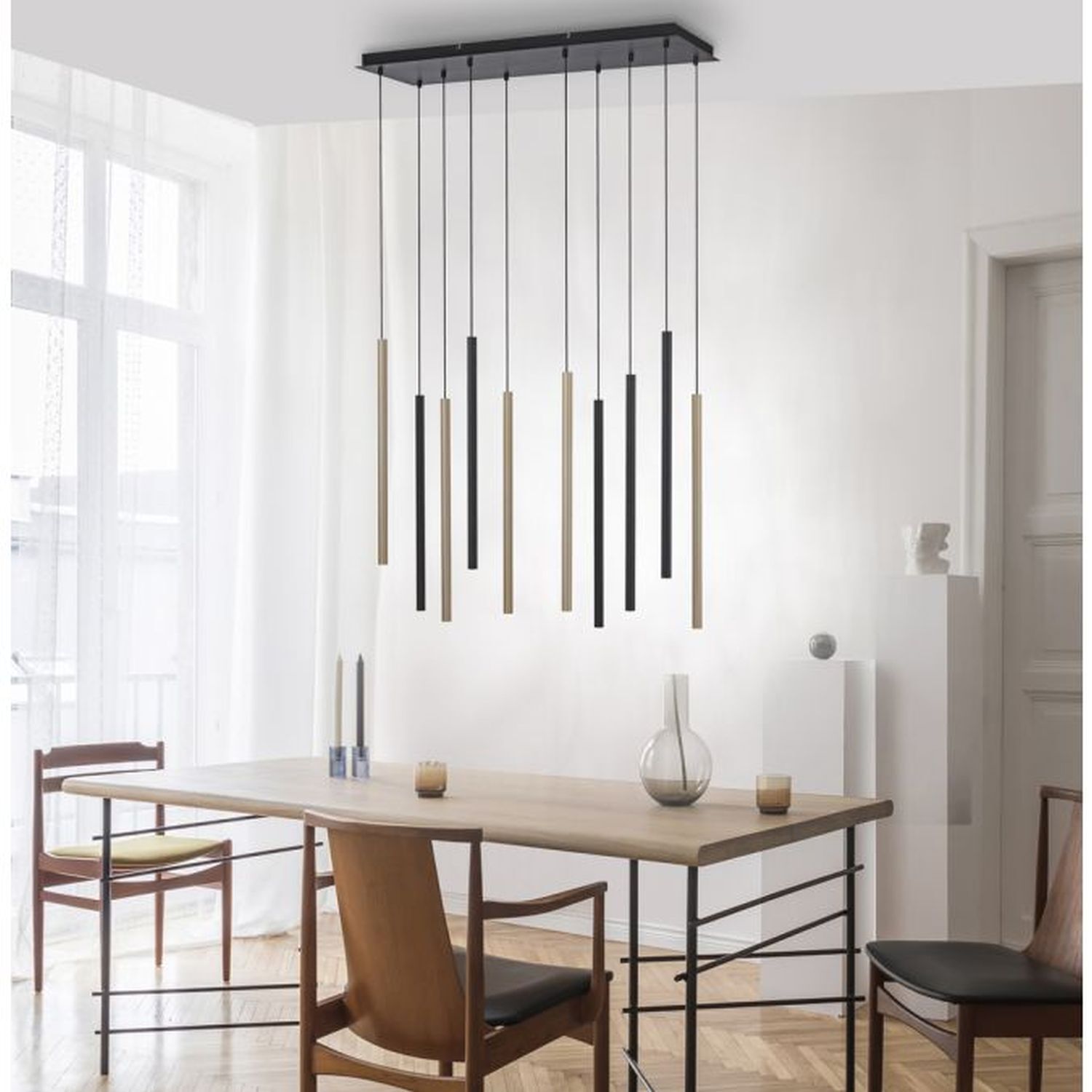 LED Pendelleuchte Schwarz Messing Metall dimmbar Innenarchitektur, Mobiliar, Tabelle, Esstisch, Esszimmer