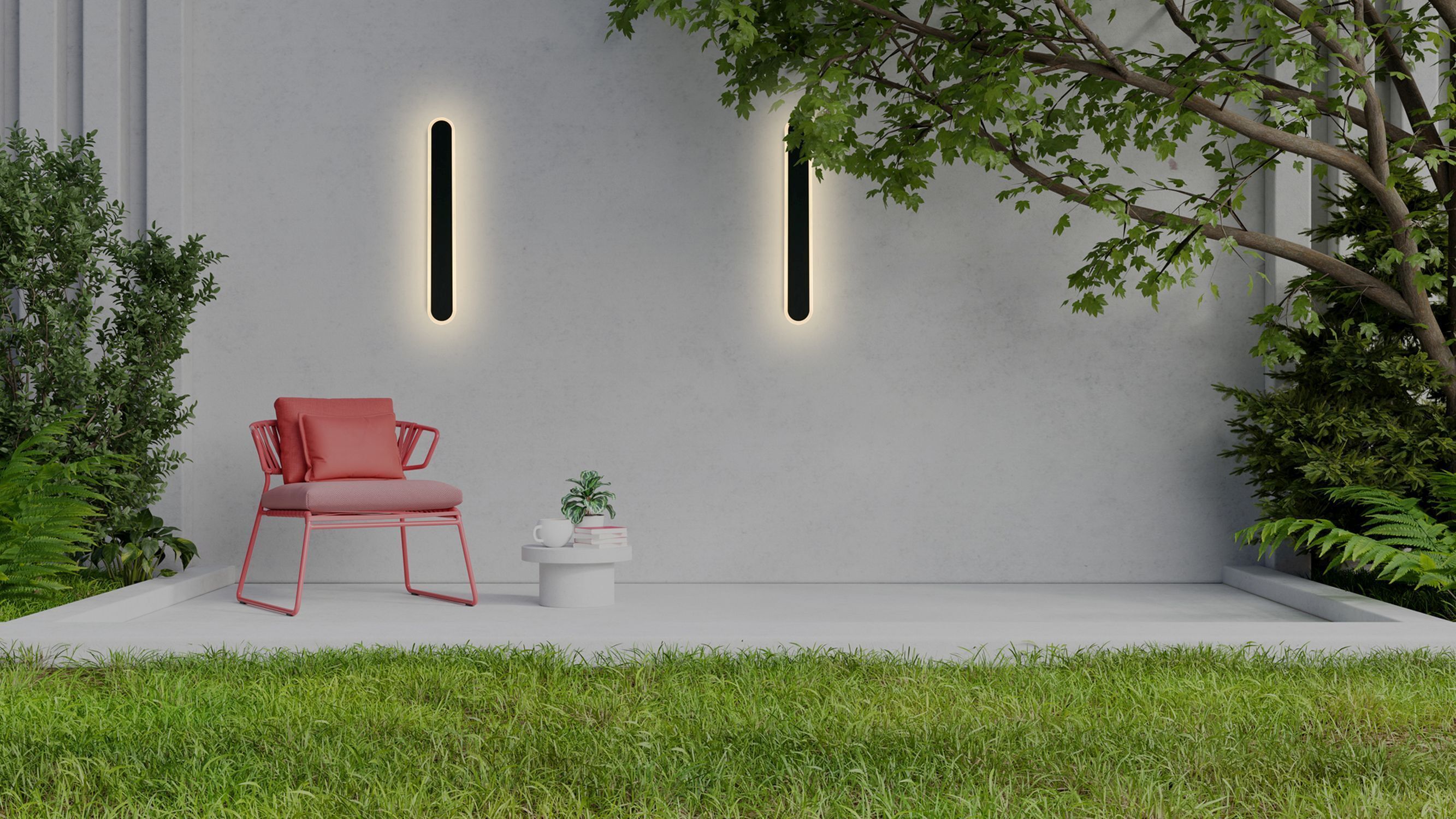 LED Wandlampe Außen Metall IP65 H:60 cm Schwarz Modern Stuhl, Gartenstuhl, Rosa, Metallrahmen, Outdoor-Möbel