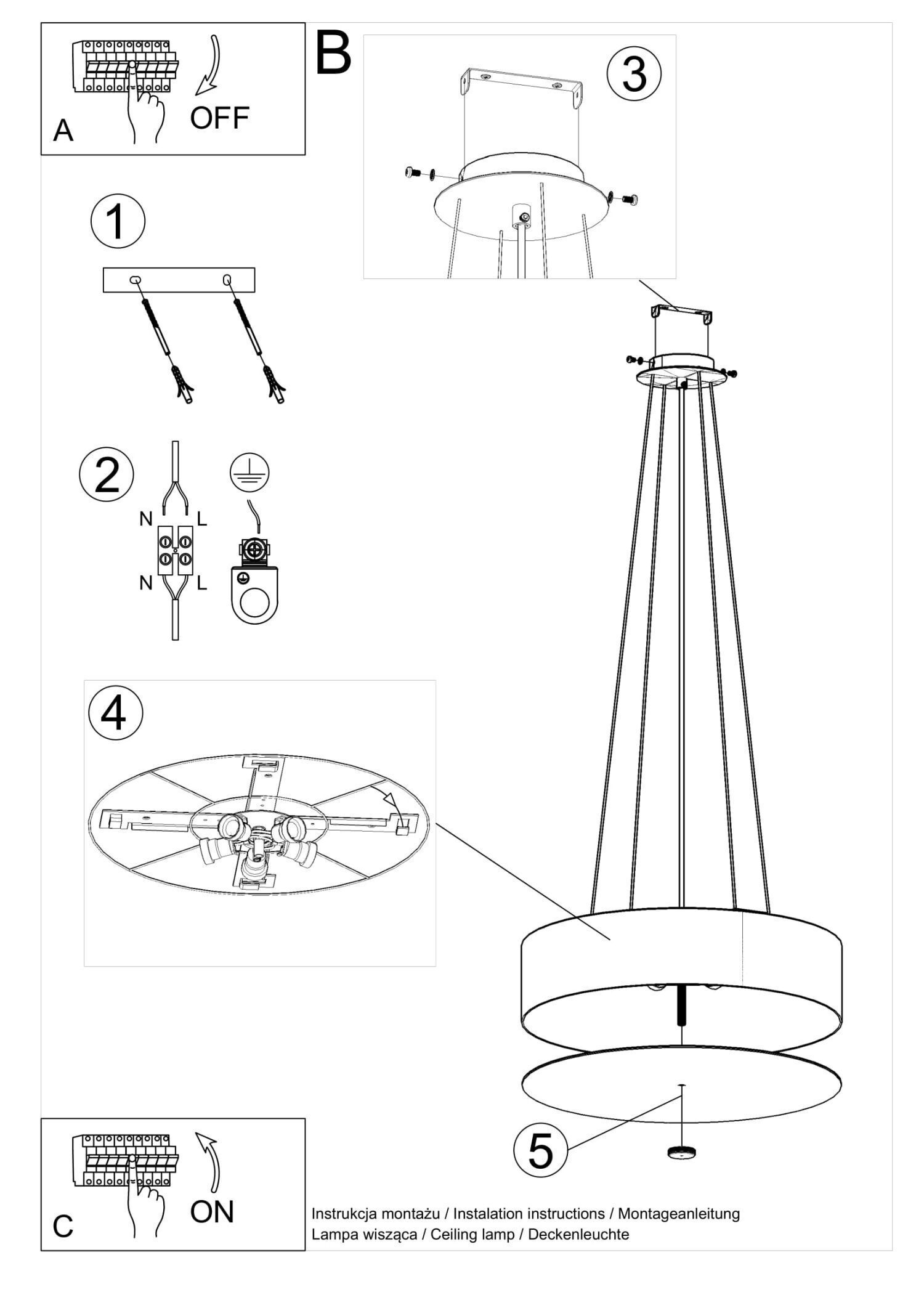 Bakaji Pendelleuchte Mit Strass-Diamanten & Glas – 40 Cm Durchmesser – 4x E27 – Moderne Deckenlampe Schwarz