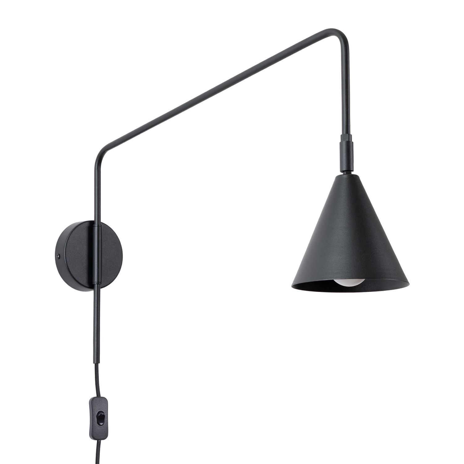 Wandleuchte, Wandlampe, Metall, Schwarz, konischer Schirm