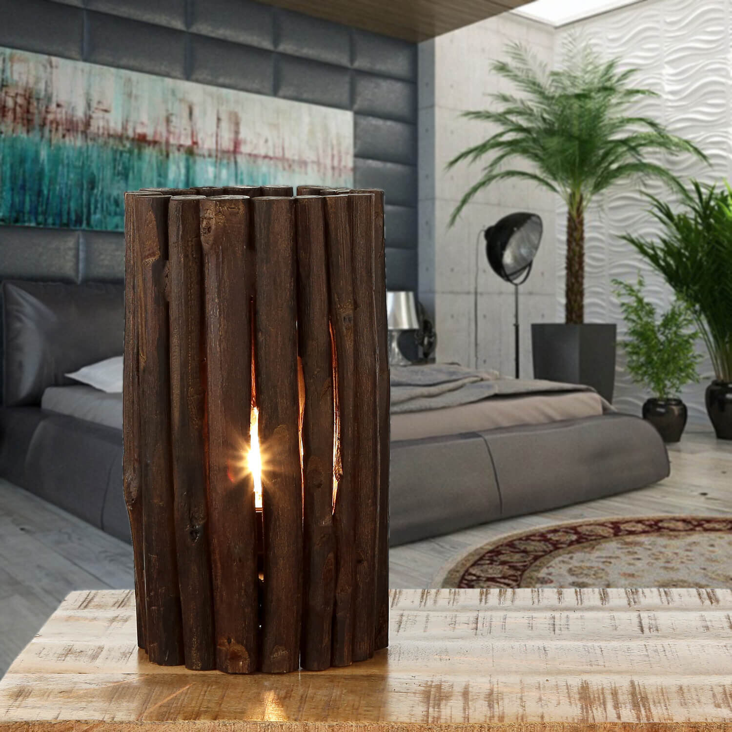 Treibholz Tischlampe 31 cm dekorativ Drinnen, Innenarchitektur, Pflanze, Lampe, Baum