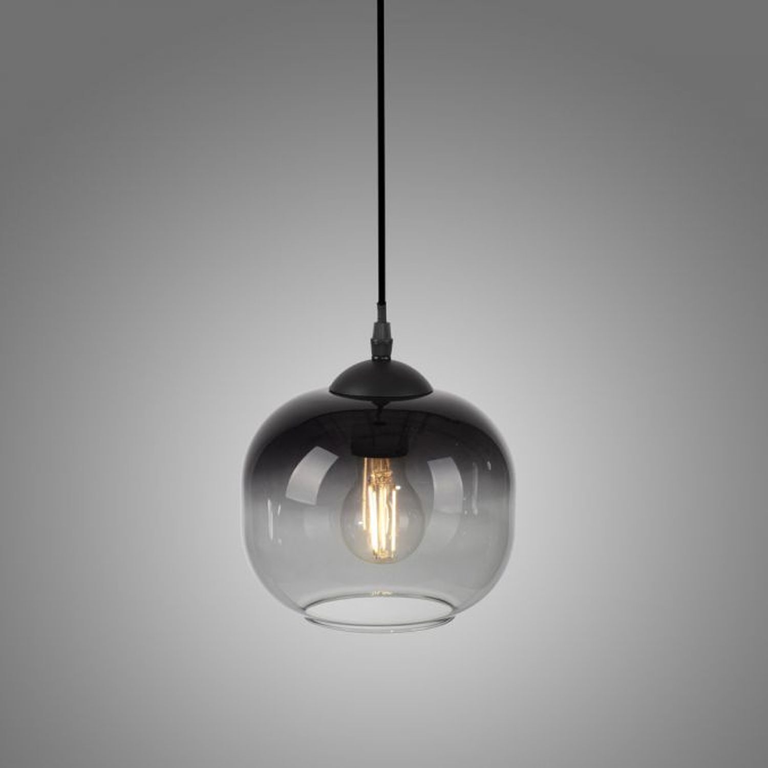 Hängelampe Glasschirm Rauchgrau Schwarz E27 Ø19 cm rund