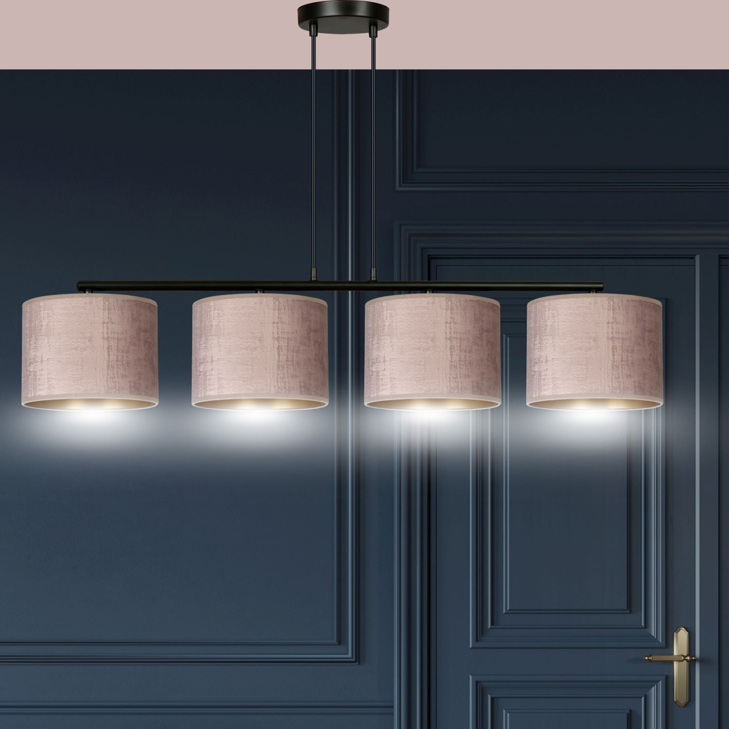 Hängelampe 4-flammig L: 97 cm Metall Stoff Rosa Gold E27