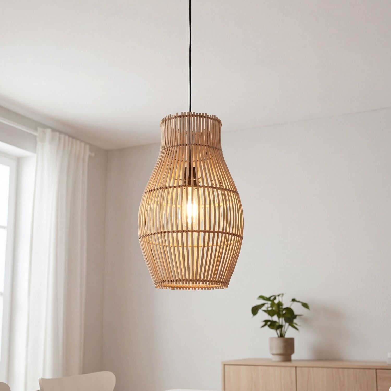 Moderne Pendelleuchte Bambus Natur Schwarz Ø30 cm E27