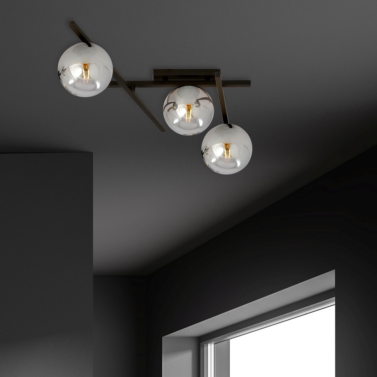 Deckenleuchte 3-flammig B: 50 cm Rauchglas Metall E14