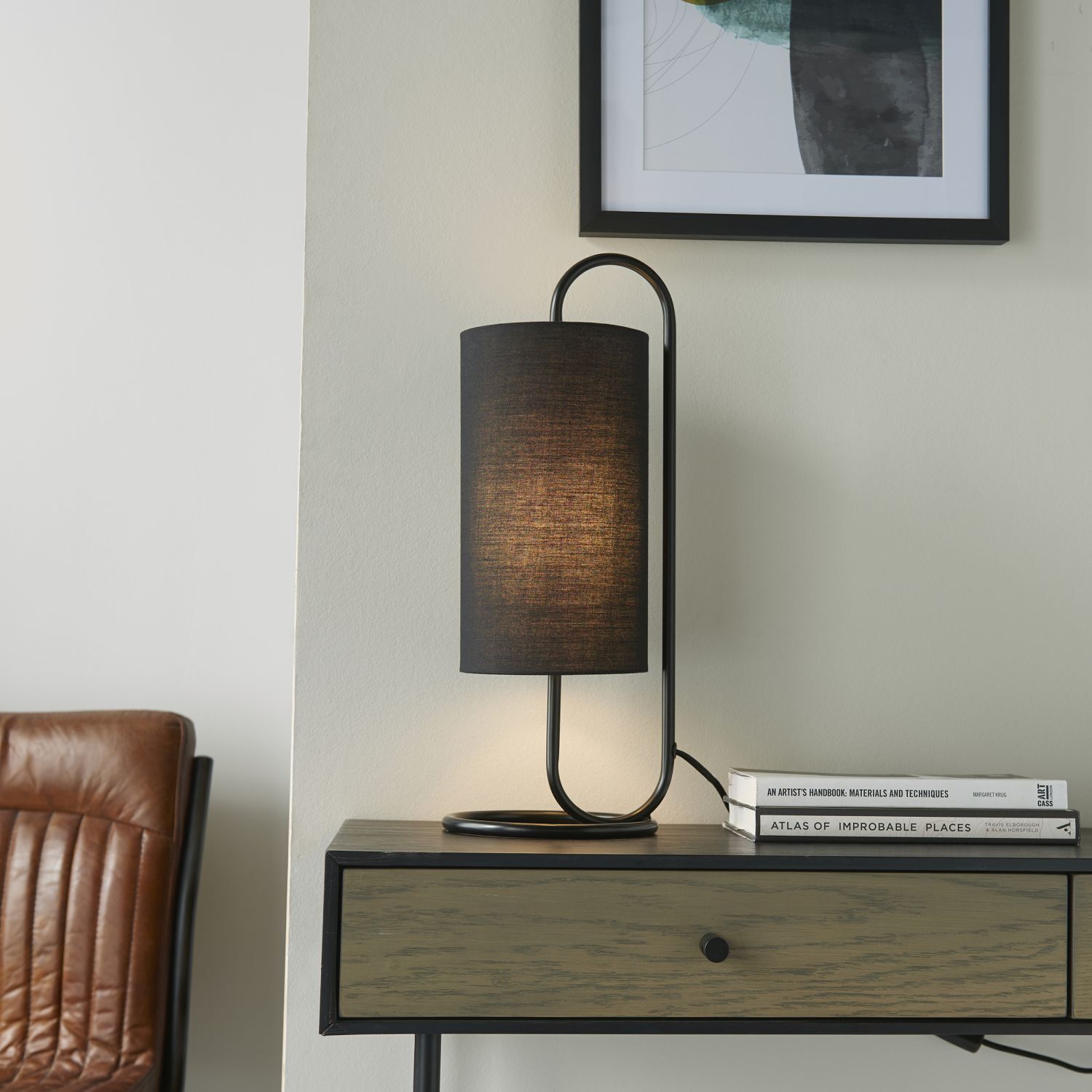 Tischlampe Schwarz 50 cm hoch Stoff Metall Modern E27