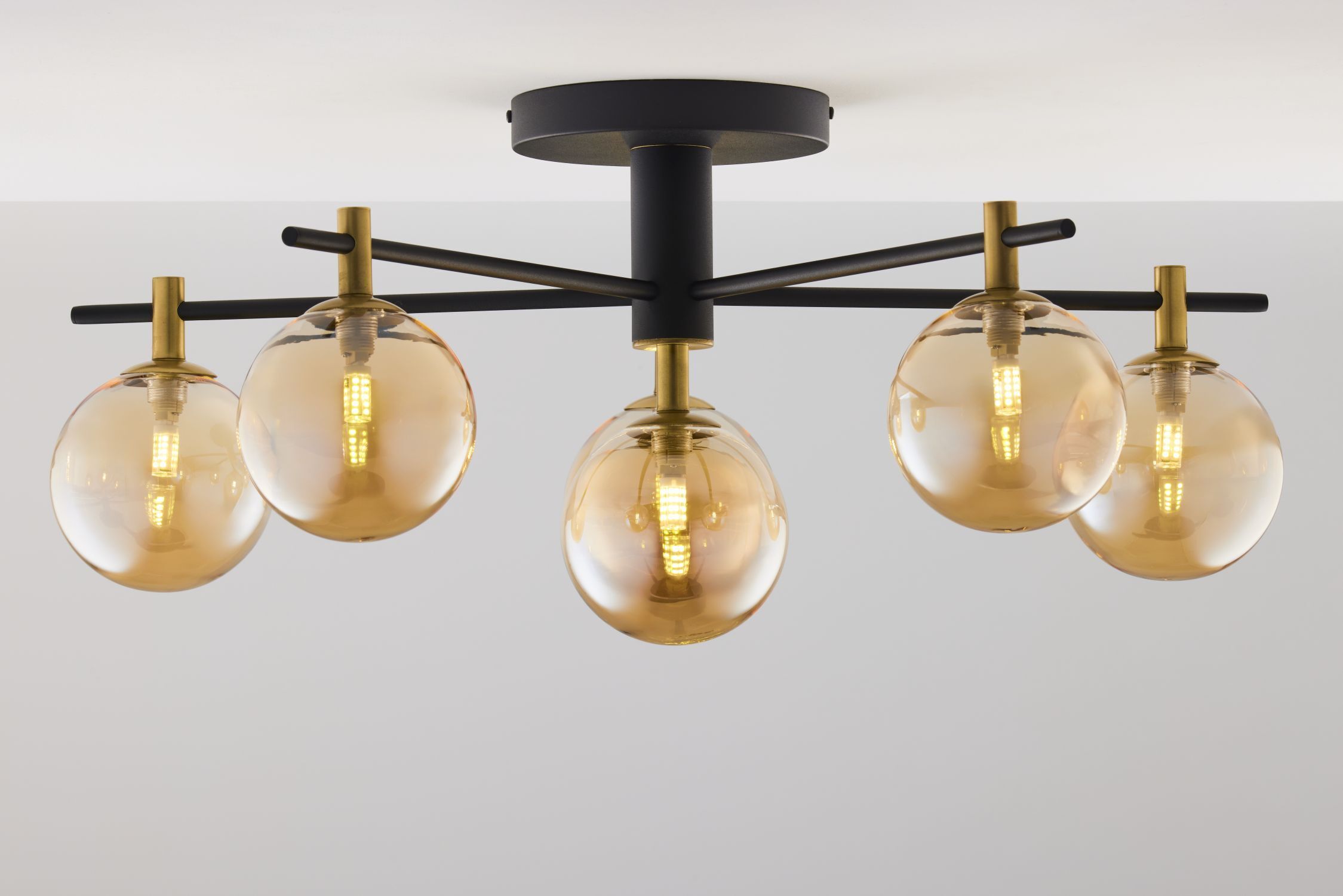 Deckenlampe Glas in Bernstein Metall G9 6-flammig Leuchte, Deckenleuchte, Kronleuchter, Lampe, Deckenventilator