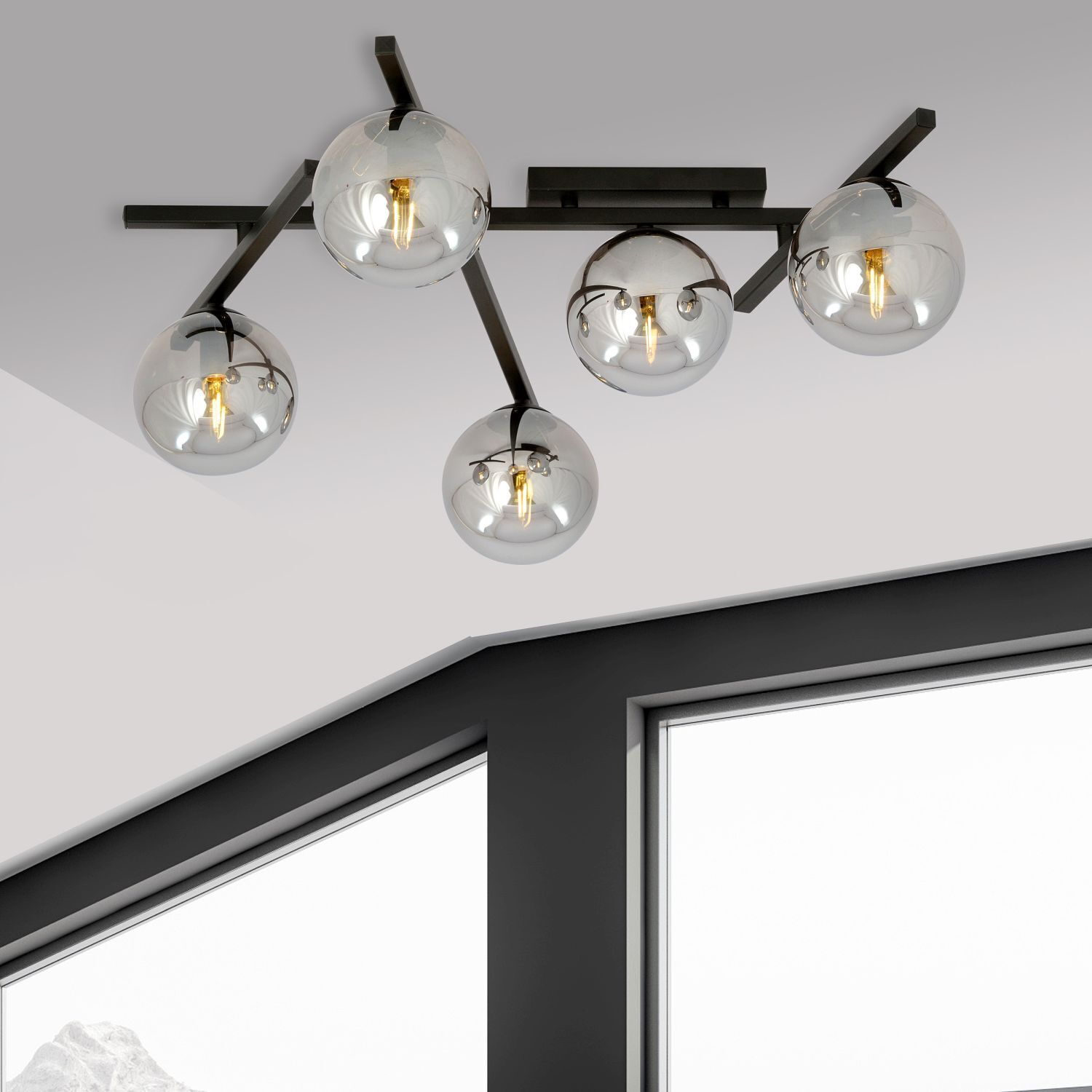 Kugelschirm Metall Rauchglas L: 67 cm Modern E14 5-flammig