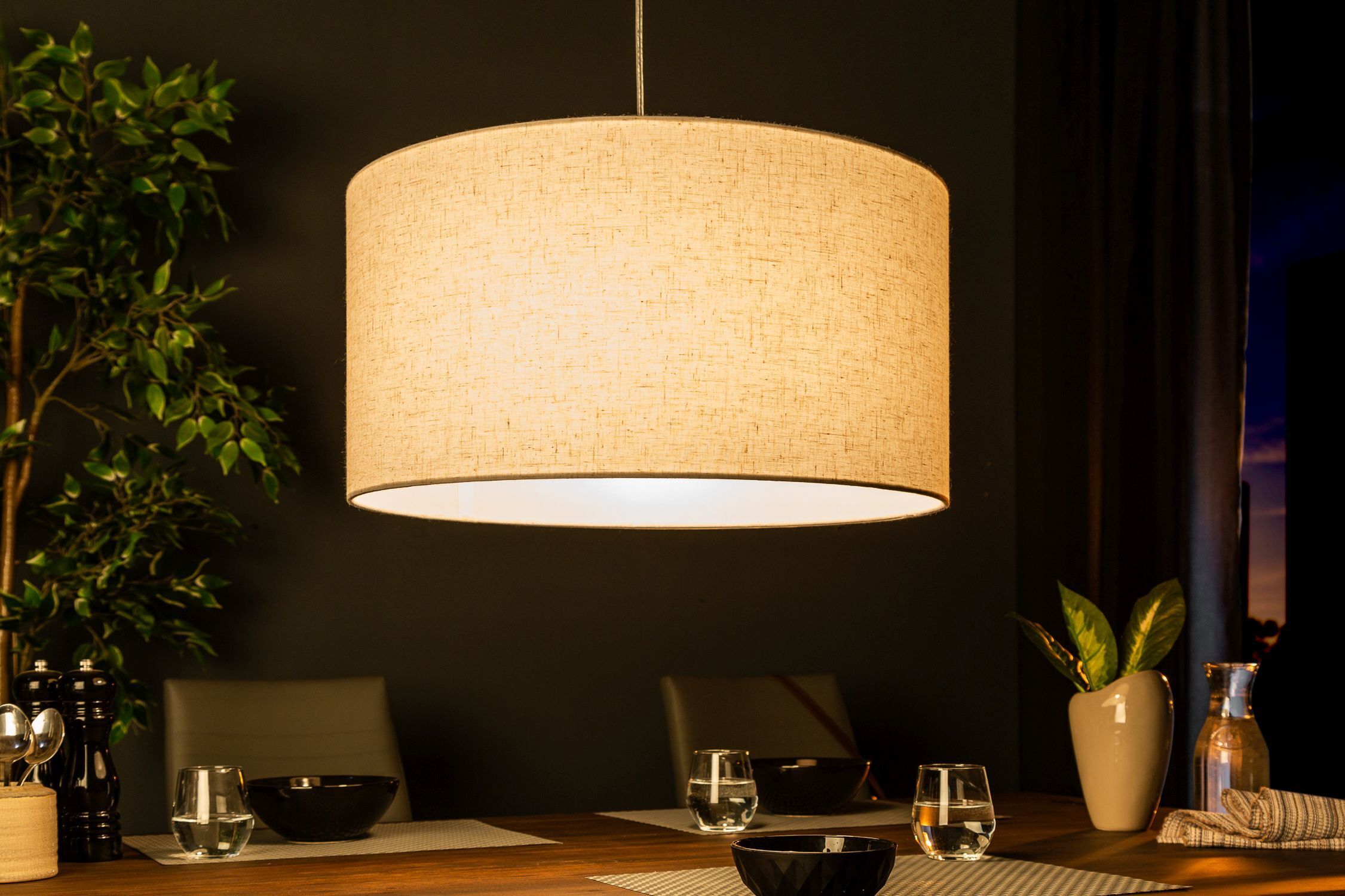 Runde Pendelleuchte Stoff E27 Ø55 cm Modern in Natur