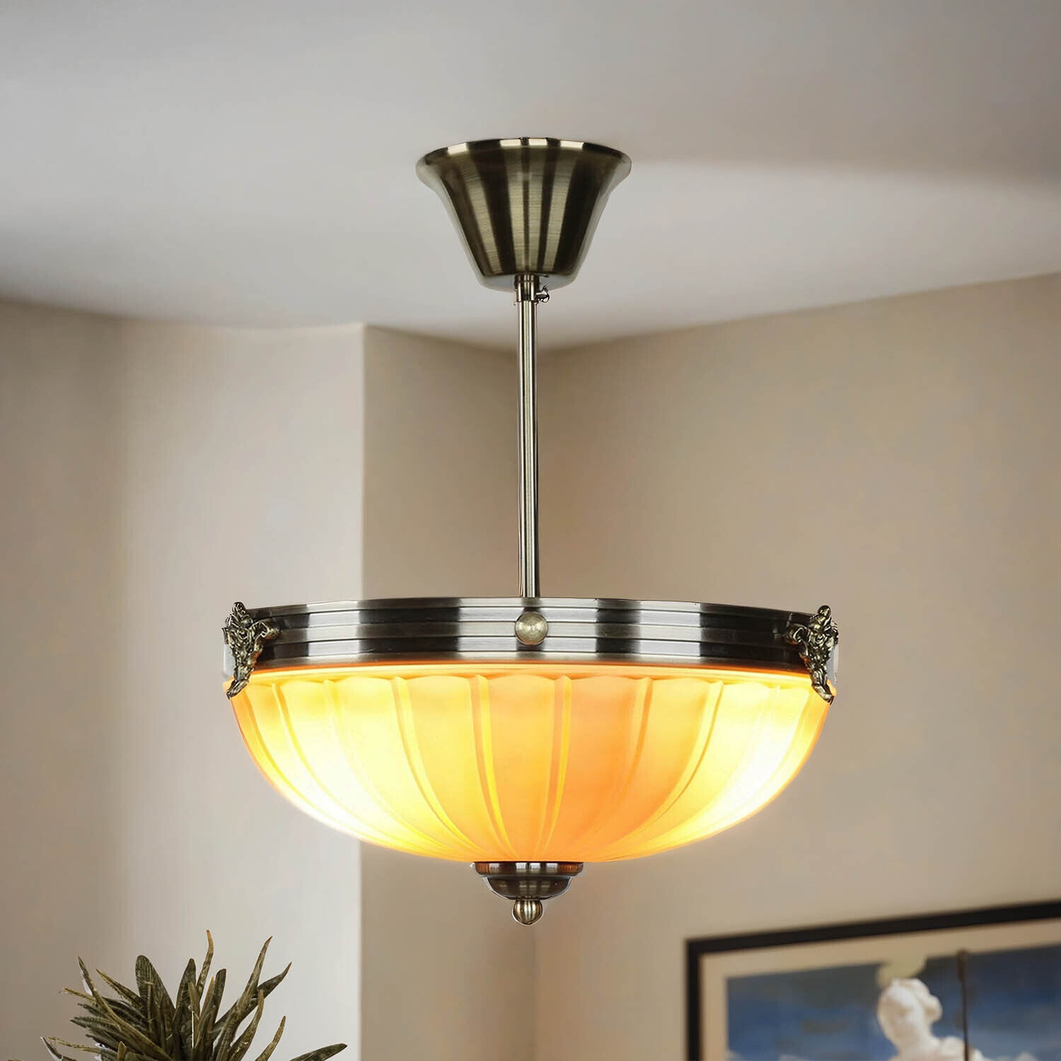 Deckenleuchte Metall Glas 3x E14 Ø 30 cm rund Leuchte, Lampe, Deckenleuchte, Kronleuchter