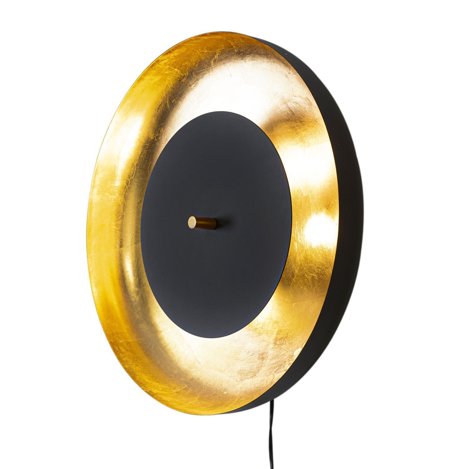 Runde Wandleuchte mit Kabel und Stecker Ø 50 Ø 50 cm Hintergrundlampe, Wandlampe, Goldfarbener Rand, Metall, Schwarz