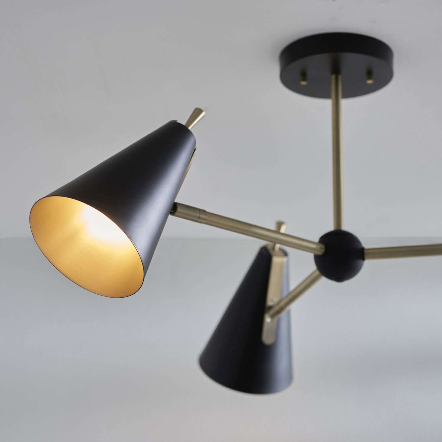 Deckenlampe Metall B: 83 cm in Schwarz Messing 3-flammig E14