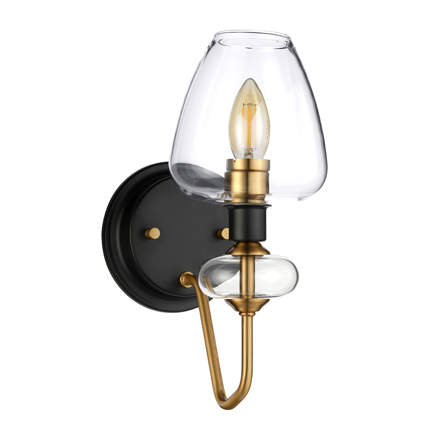 Wandlampe Glasschirm in Schwarz Messing E14 MAIYA