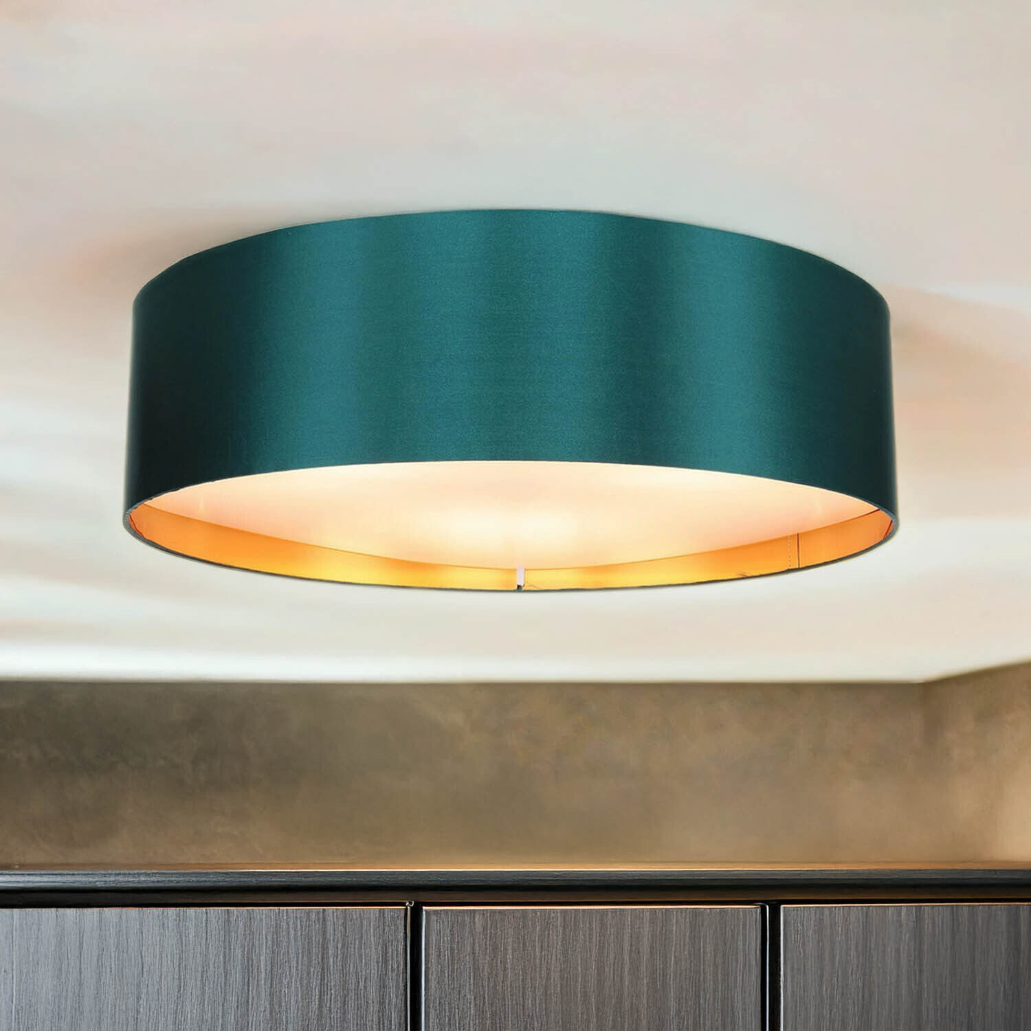 Deckenlampe 4-flammig Grün Gold Stoff dekorativ Deckenleuchte, Lampe, Klebeband