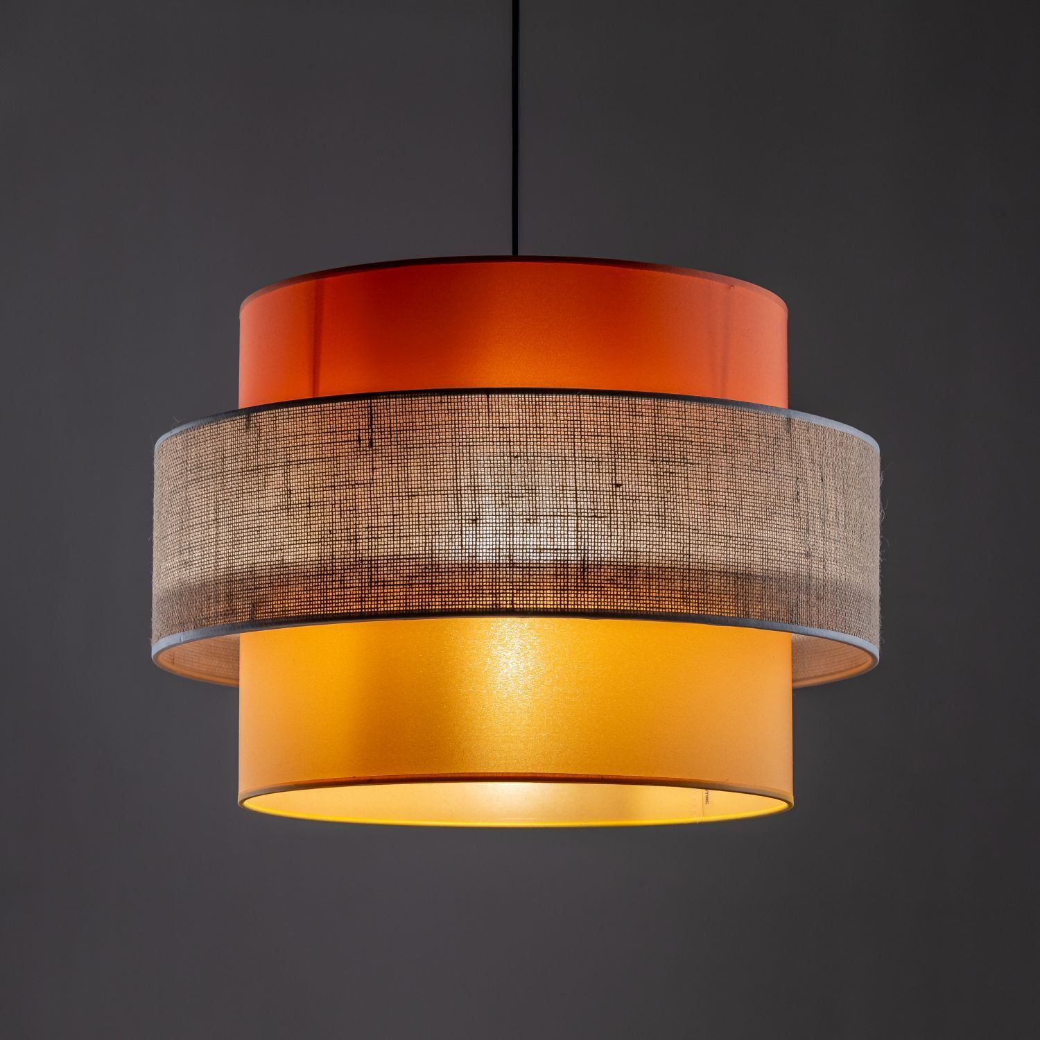 Hängeleuchte Stoff Jute Metall Ø 50 cm H: max. 1,6 m E27 Bunt Lampe, Kronleuchter, Deckenleuchte