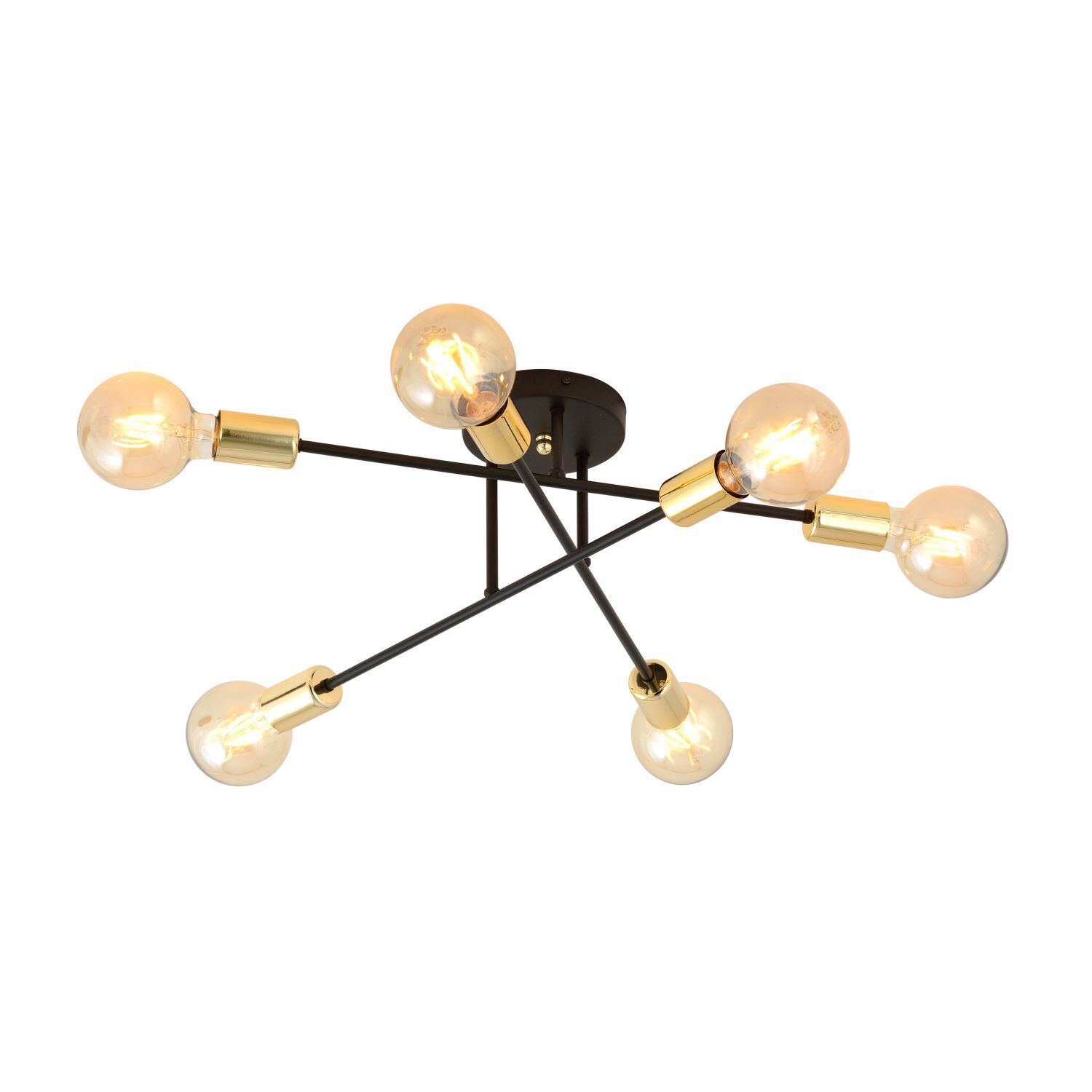 Deckenleuchte Metall 6-flammig Retro Schwarz Gold