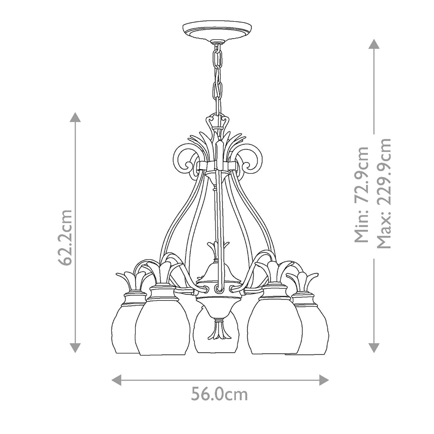 Hängelampe Messing Glas B: 56 cm dekorativ 5x E27 verstellbar