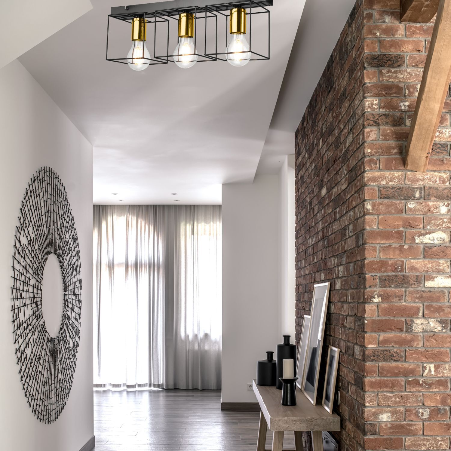 Deckenlampe Metall Schwarz Gold 3-flammig E27 50 cm lang