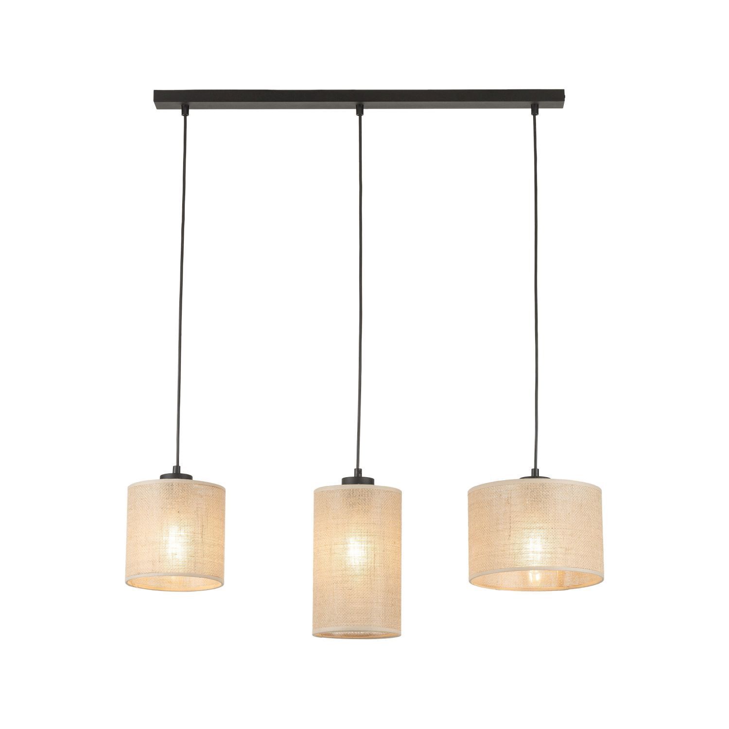 Pendelleuchte 3-flammig Stoff Metall L: 79 cm E27 Boho Lampe, Kronleuchter