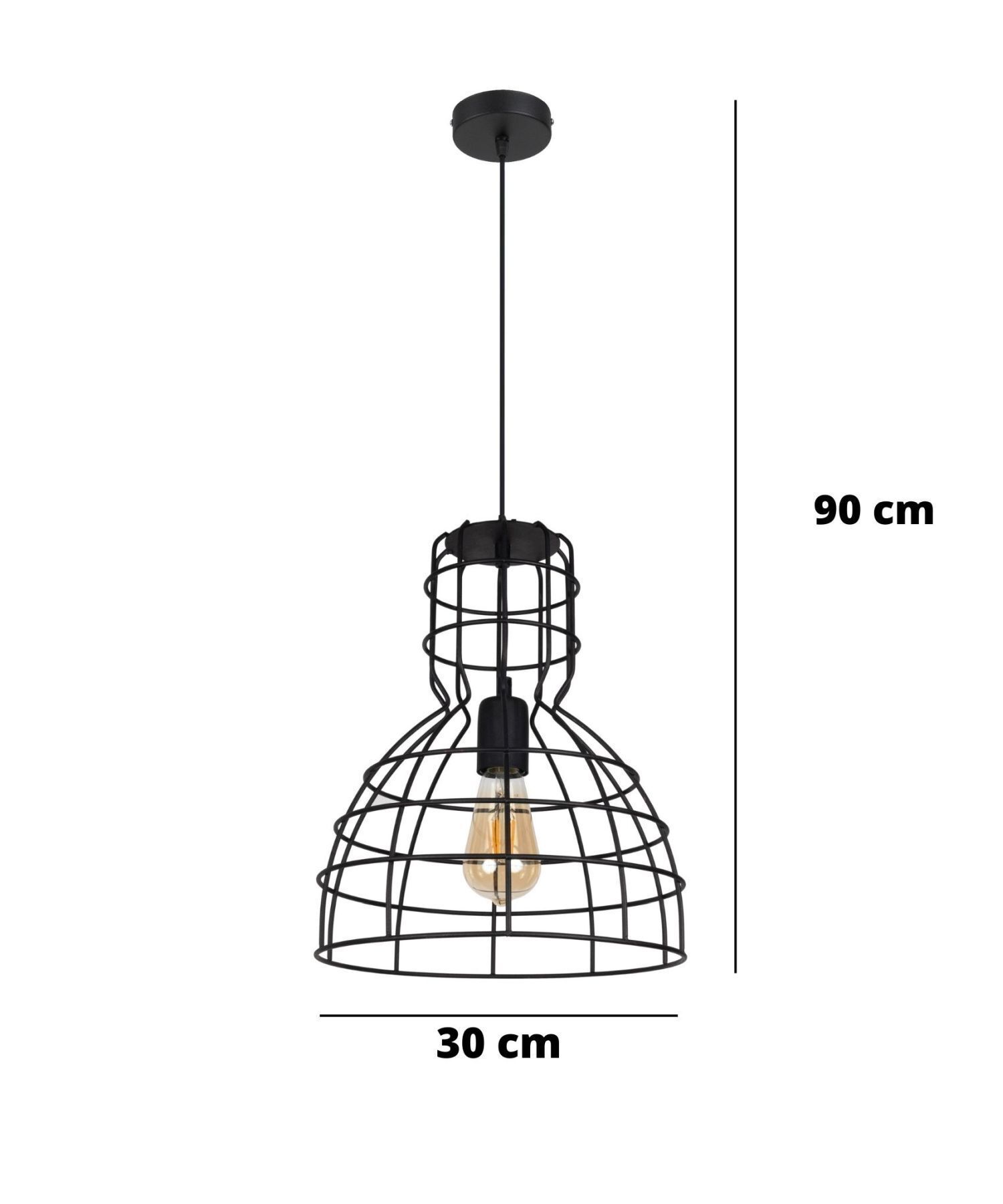 Schwarze Hängelampe Drahtschirm Metall Ø30 cm E27 Loft Pendelleuchte, Metallgitter, schwarz, Glühbirne sichtbar, 30 cm Kuppel