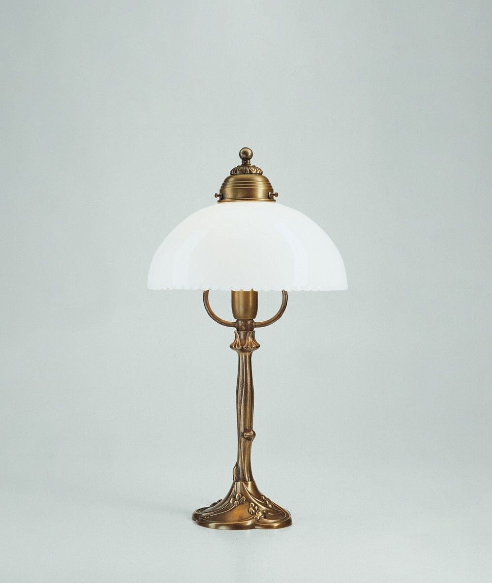 Nachttischlampe Echt-Messing Glas E27 44 cm Jugendstil