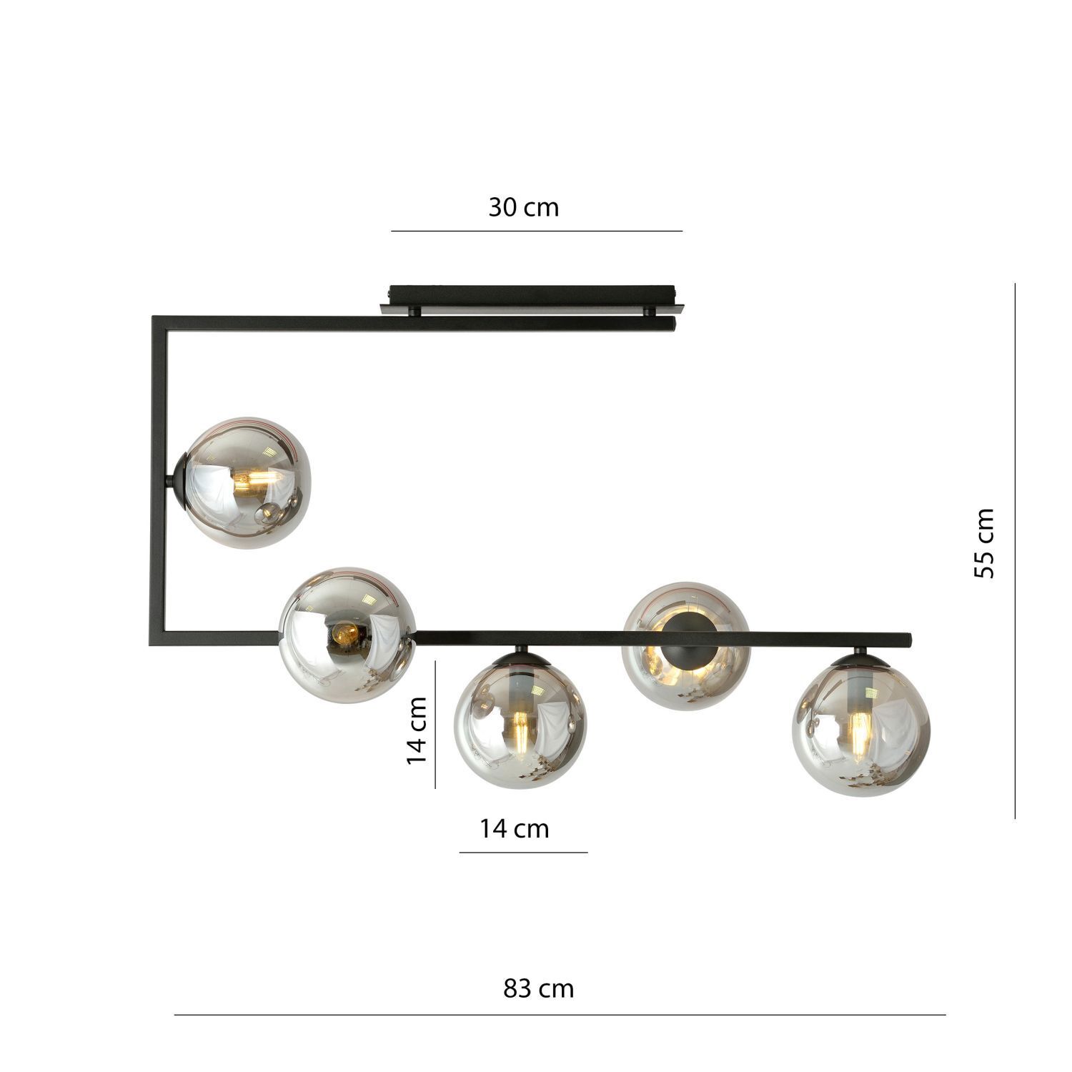 Deckenleuchte Rauchglas Metall 83 cm lang H: 55 cm groß
