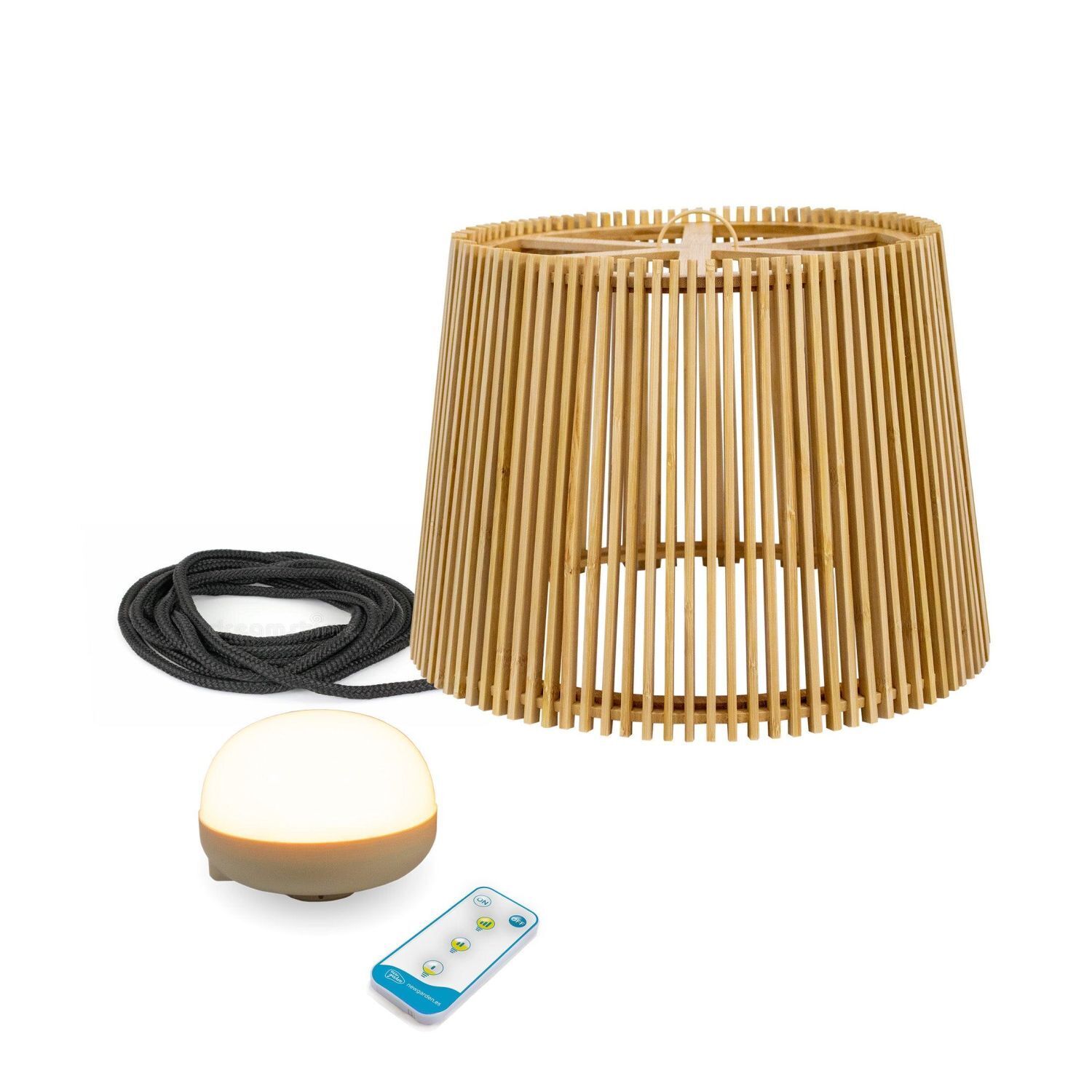 Pendelleuchte außen LED Akku Holz Ø 39 cm IP54 2700 K dimmbar