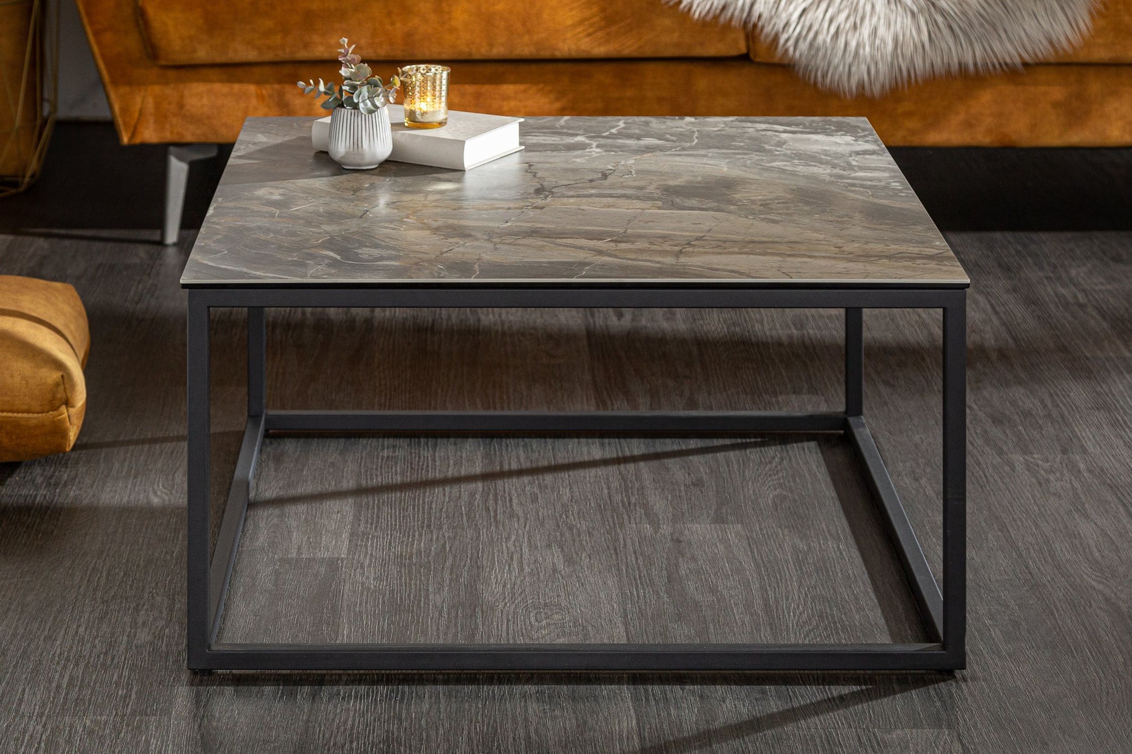 Couchtisch Keramik in Marmor Optik Schwarz 75x75cm (LxBxH)