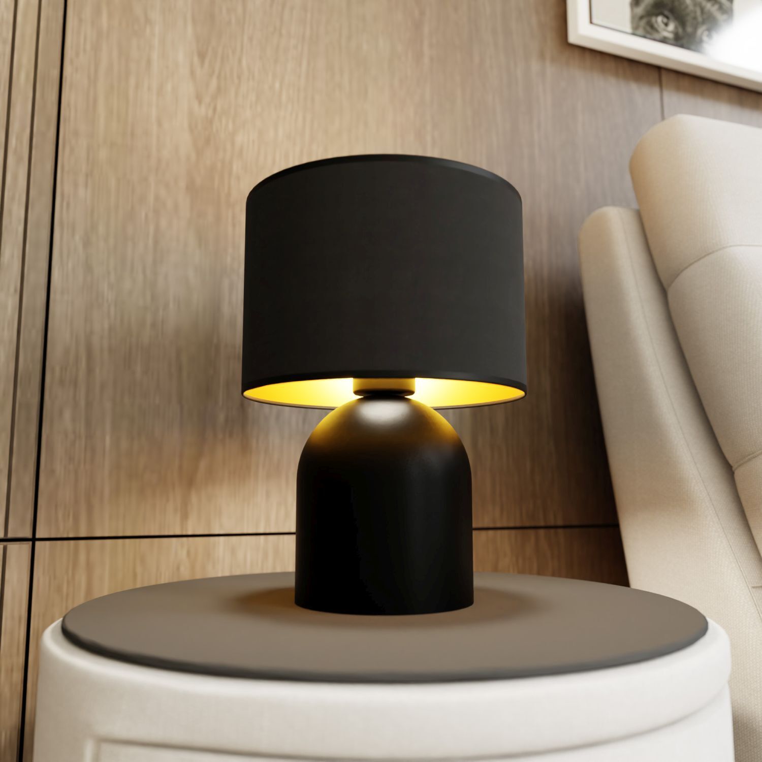 Tischlampe Metall Stoff 35 cm in Schwarz Gold E27