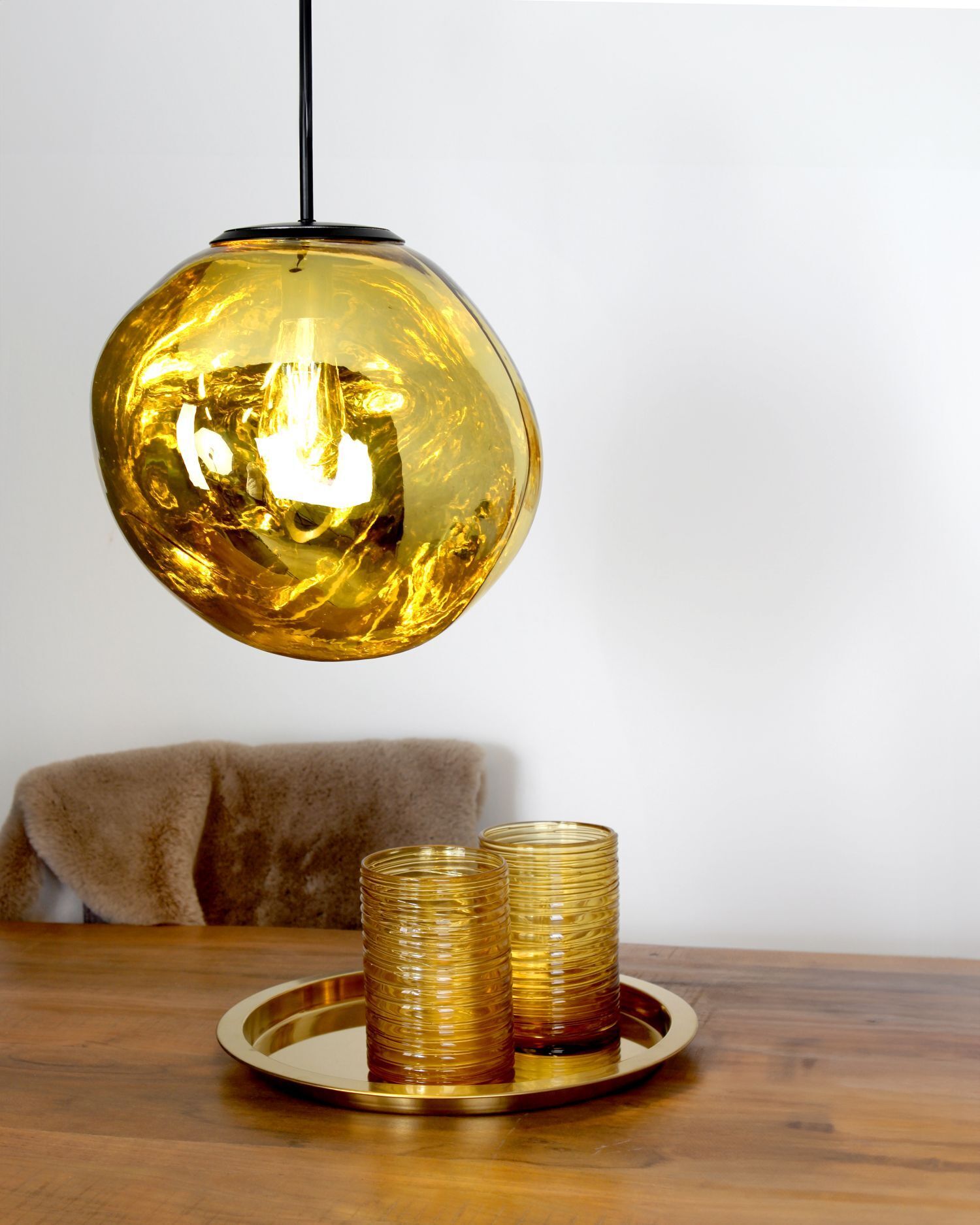 Runde Hängelampe Glas Gelb E27 Ø36 cm Modern stilvoll