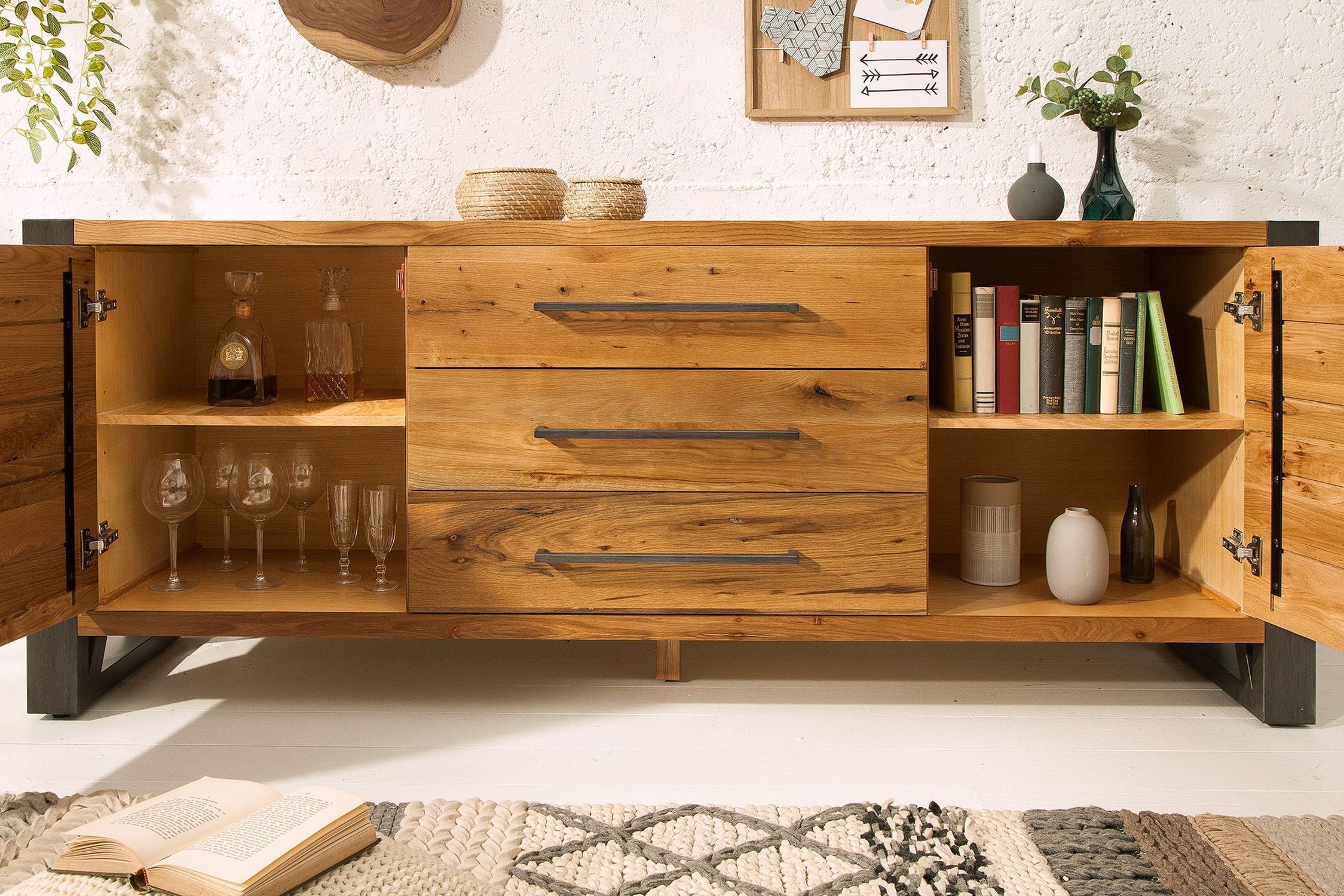 XXL Sideboard Wildeiche 200 cm breit Kufengestell Industrial