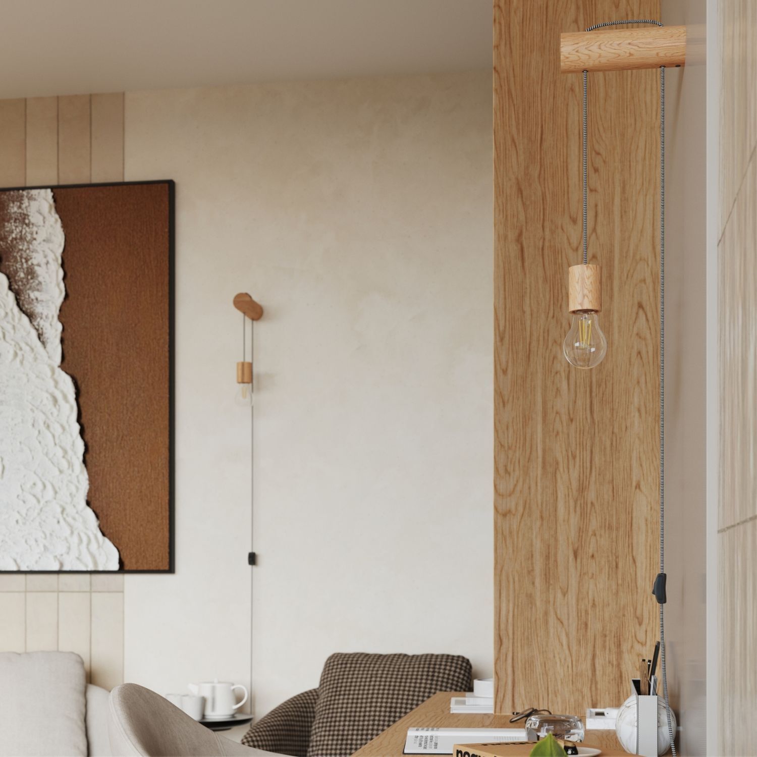 Wandleuchte Holz Natur E27 Schalter Stecker T:19 cm pendant light, bulb, wood, wohnzimmer, wanddekoration