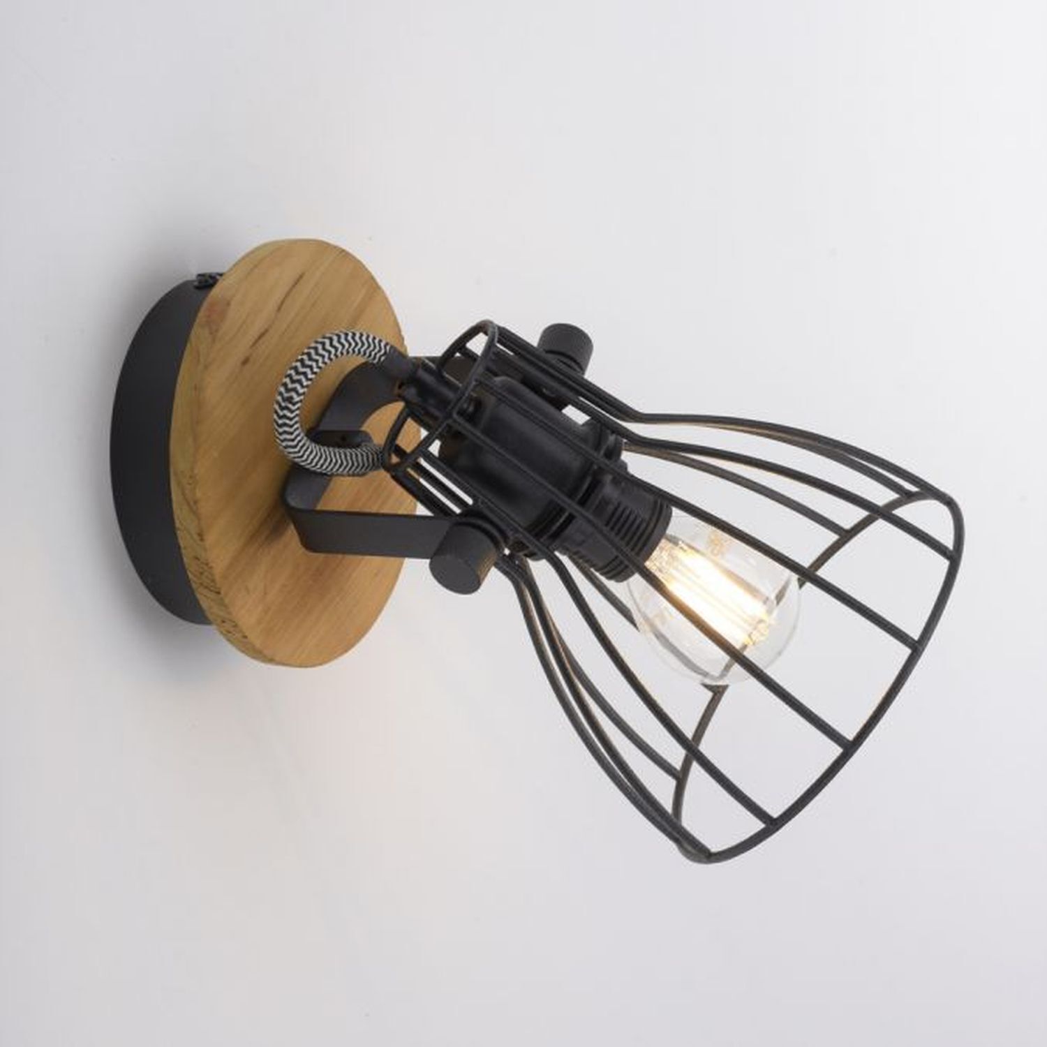 Wandstrahler Holz Metall Drahtschirm E14 verstellbar Leuchte