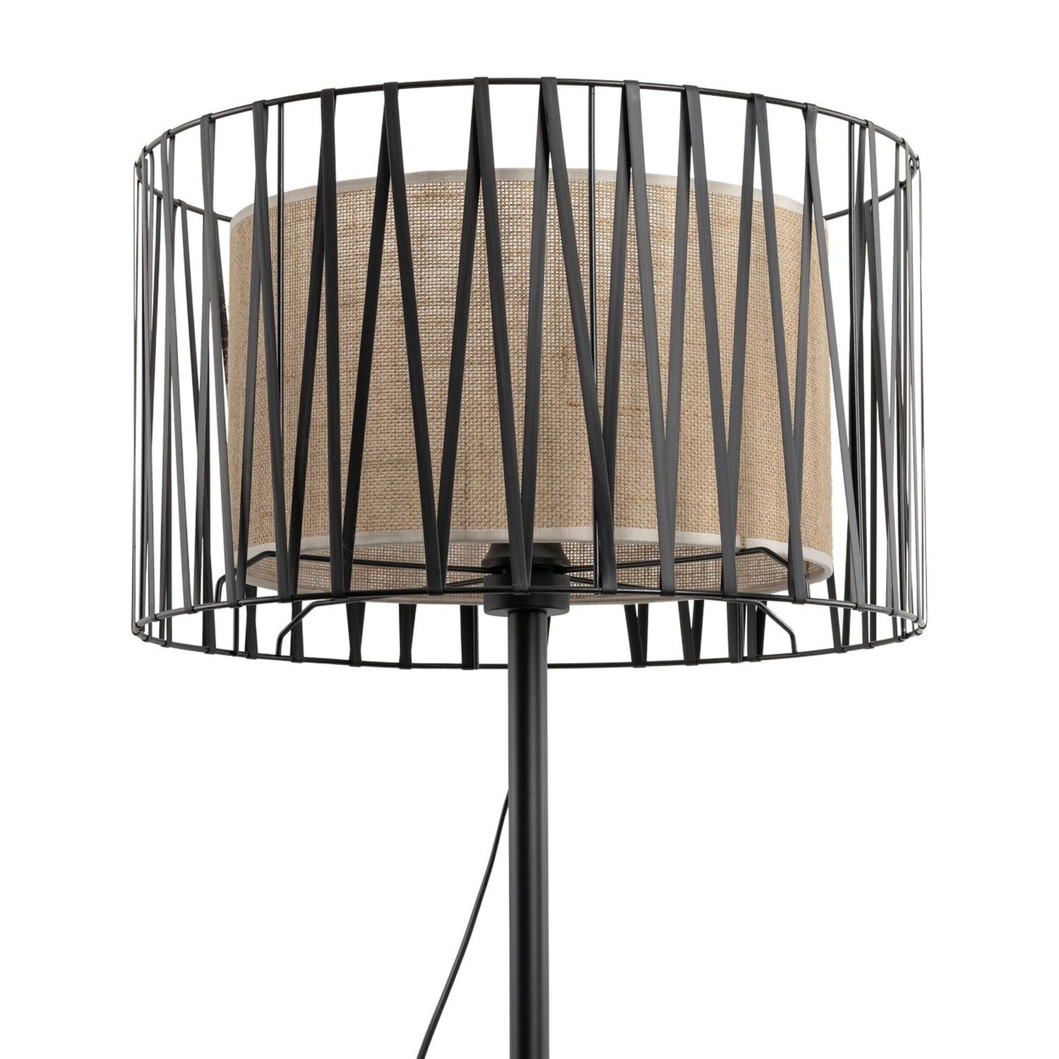 Stehleuchte 158 cm Metall Jute Schwarz Braun E27 Modern Lampe, Lampenschirm, Krippe, Mobiliar, Bett für Säuglinge