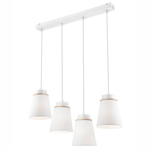 Pendelleuchte Weiß Holz Stoff Metall 4-flmg Lampe