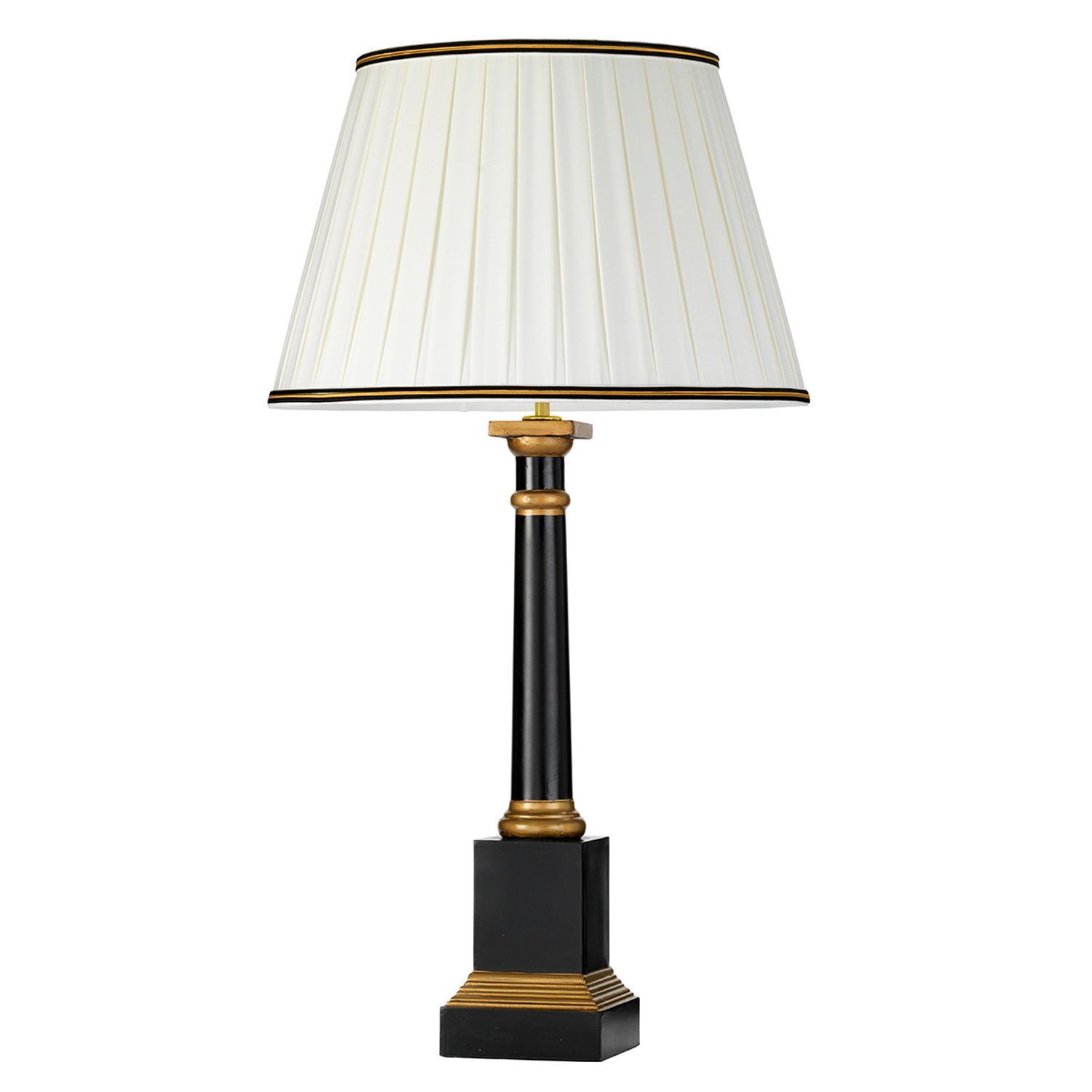 Tischlampe Schwarz Creme E27 55 cm Holz Stoff Klassisch Lampe, Tischlampe, Lampenschirm
