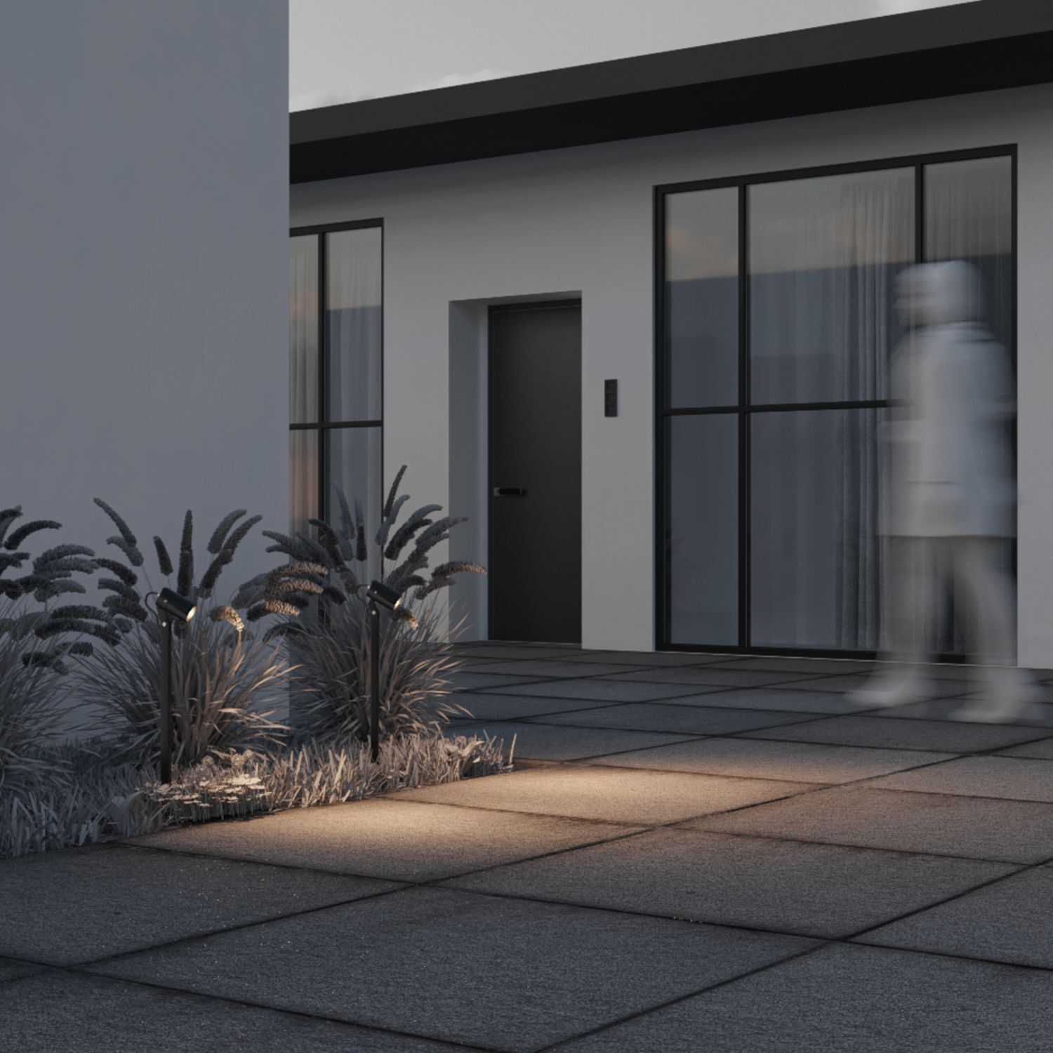 Stehleuchte außen Aluminium Glas 29,5 cm mit Erdspieß Tür, Fußboden, Erwachsener, Mann, Person