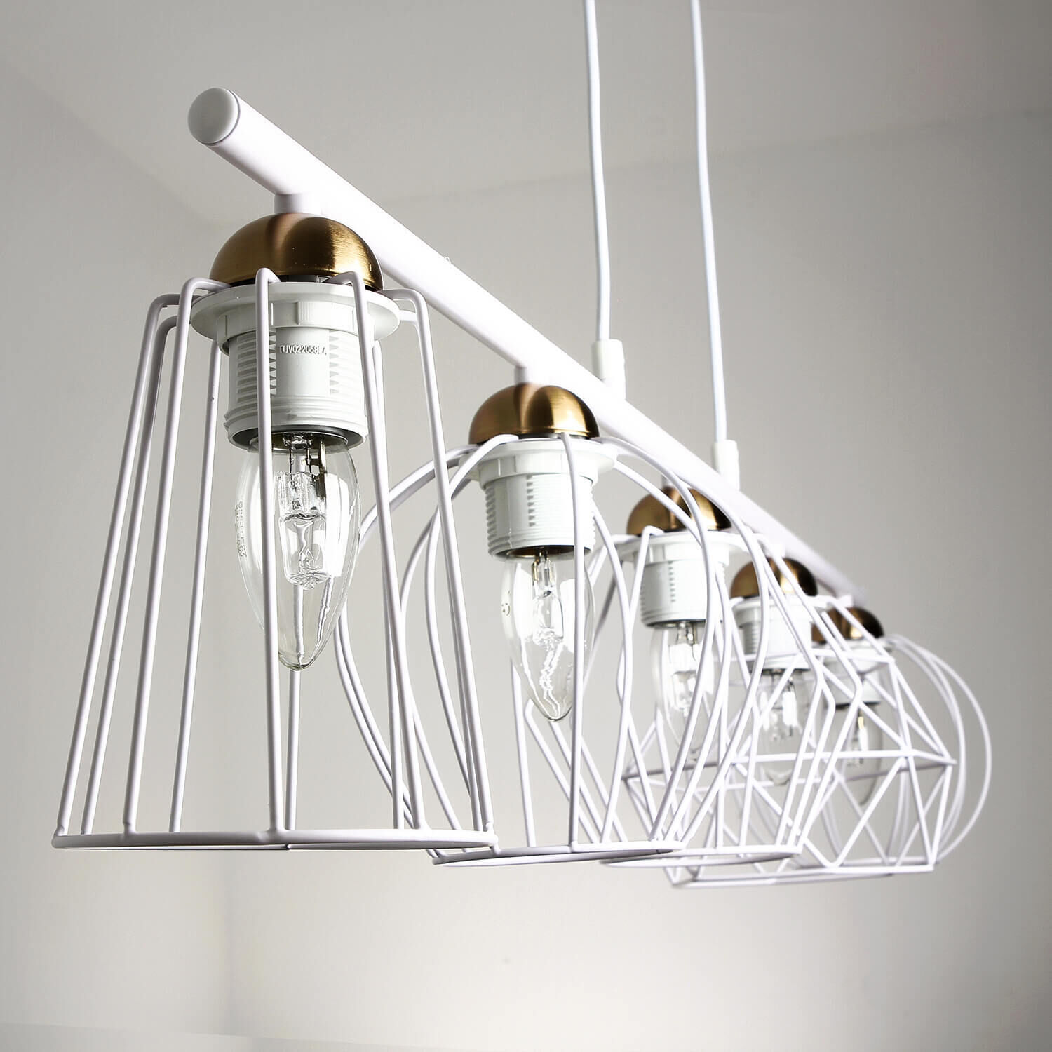 Pendelleuchte Esstisch Weiß Drahtgestell Schirm Leuchter, Lampe, Leuchte