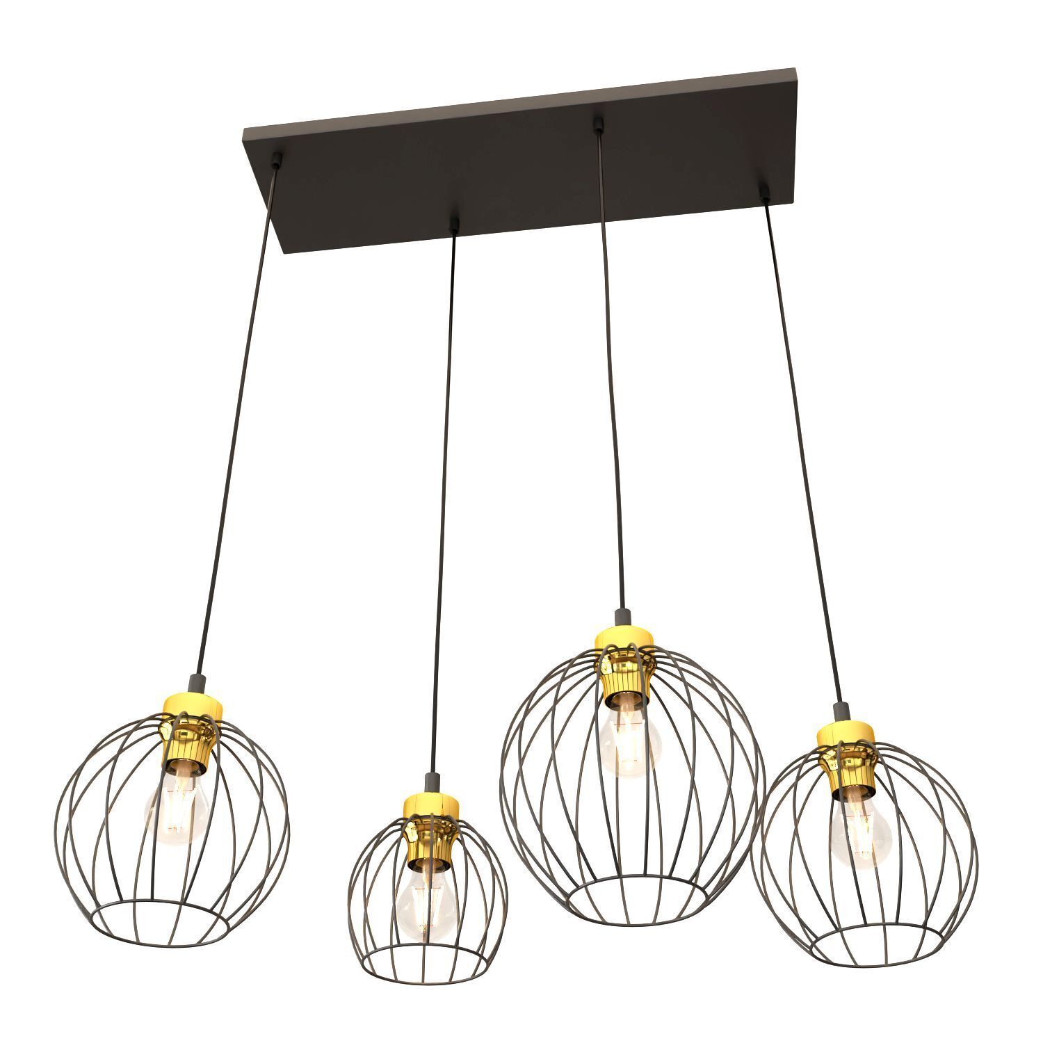 Längliche Hängelampe Schwarz Gold L:83 cm E27 stilvoll